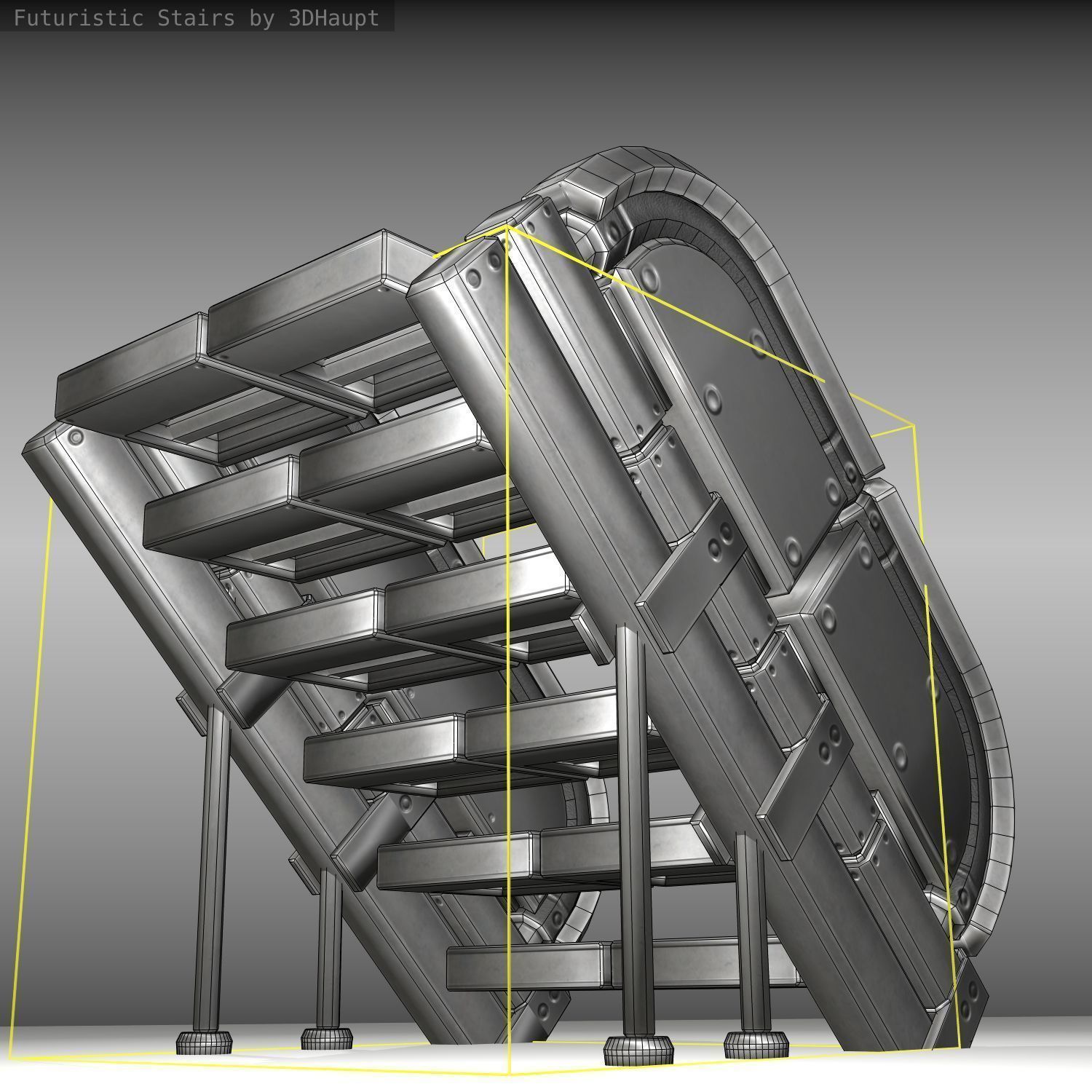 Futuristic Stairs - 32 - Basic Textures Low-poly 3D model_31