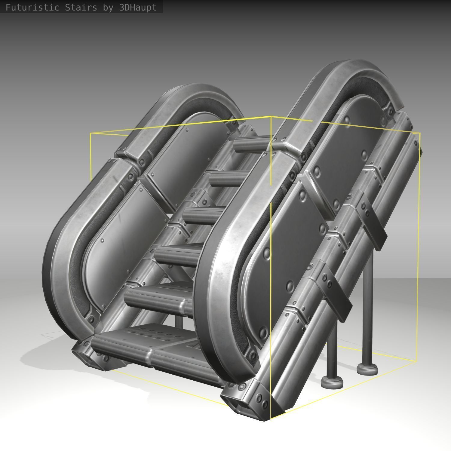 Futuristic Stairs - 32 - Basic Textures Low-poly 3D model_16