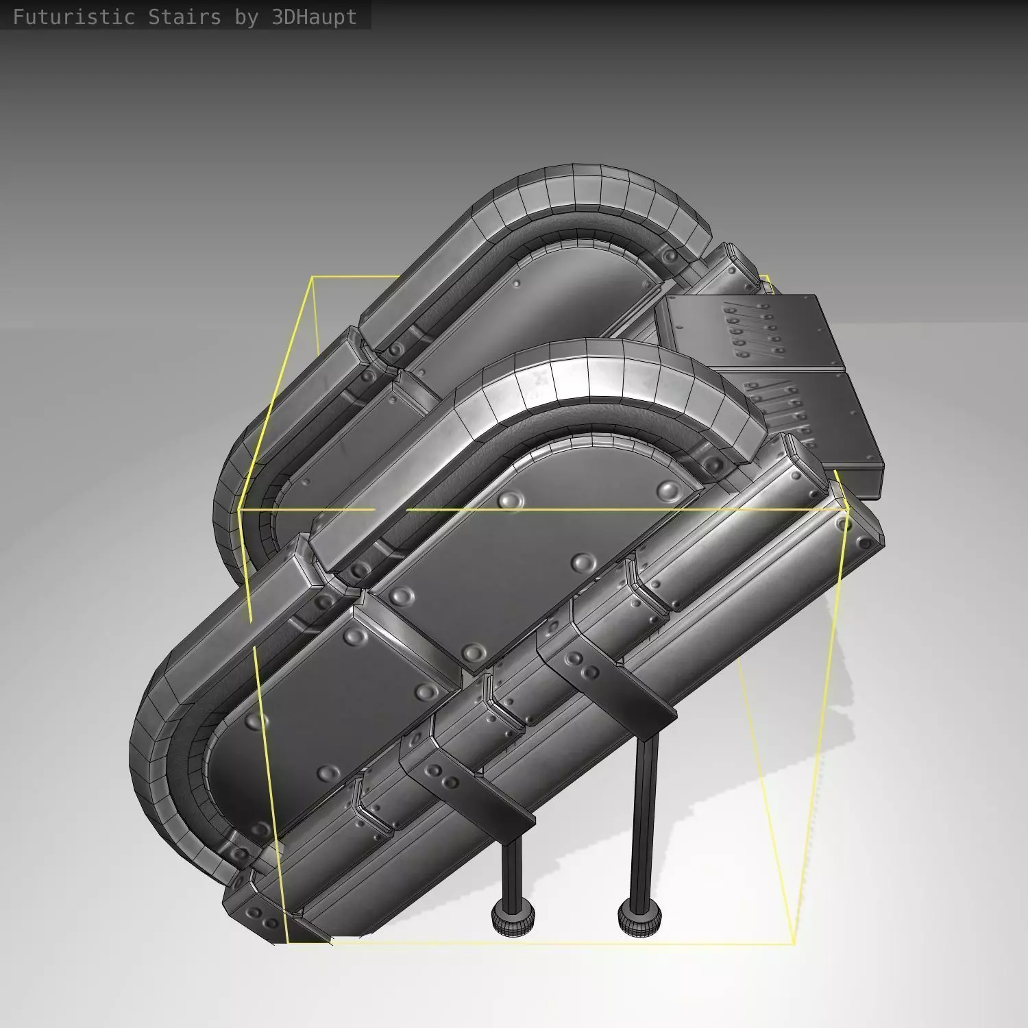 Futuristic Stairs - 32 - Basic Textures Low-poly 3D model_0