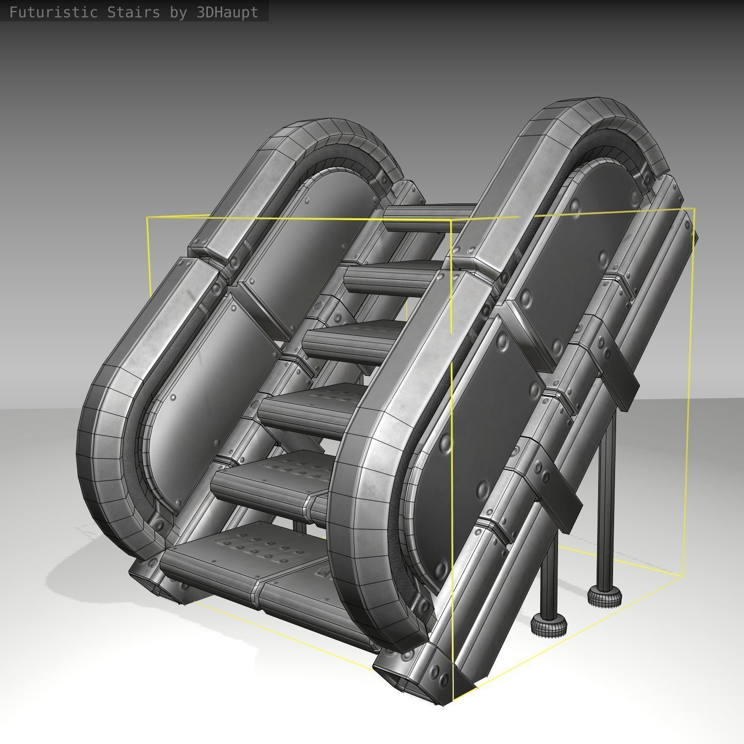 Futuristic Stairs - 32 - Basic Textures Low-poly 3D model_44
