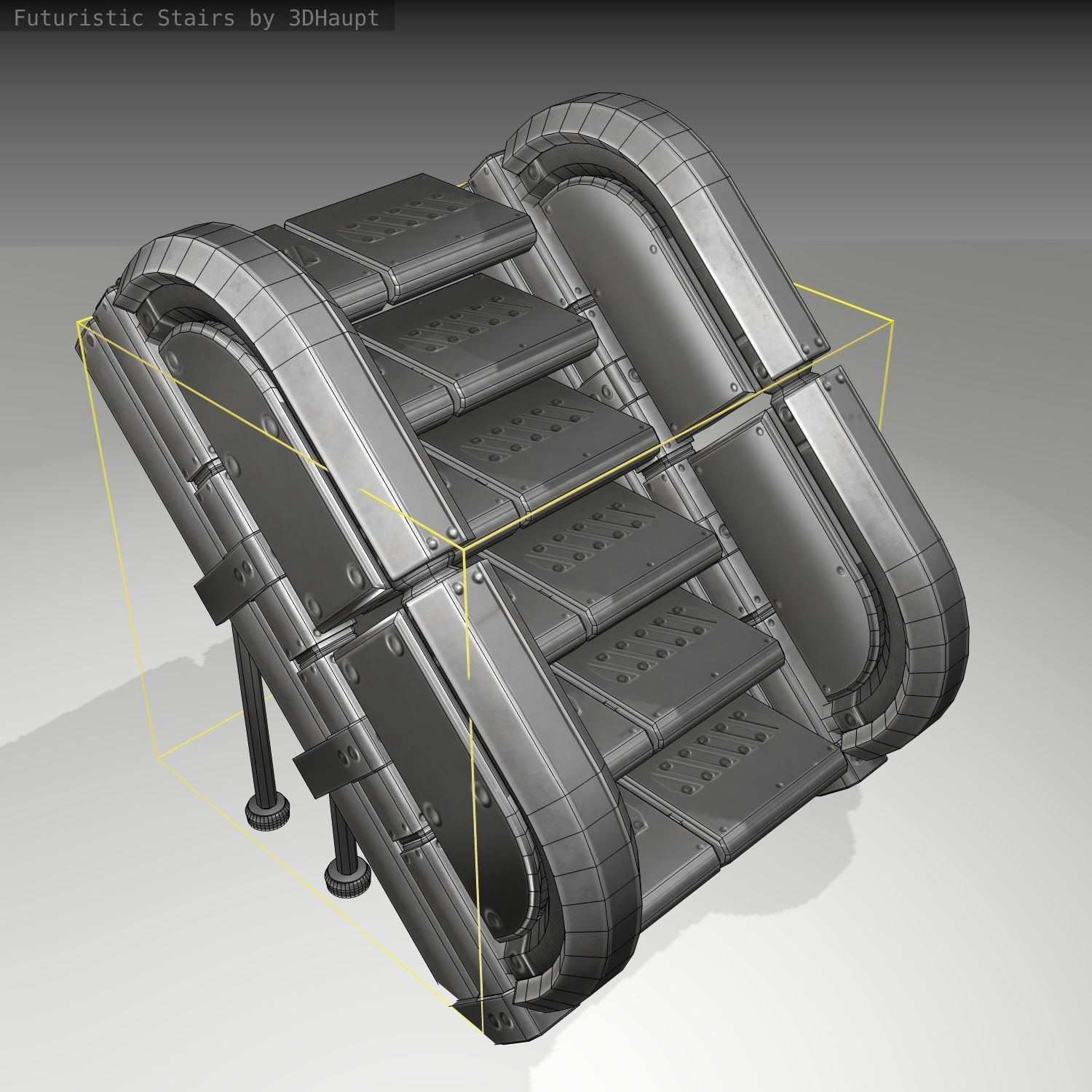 Futuristic Stairs - 32 - Basic Textures Low-poly 3D model_10