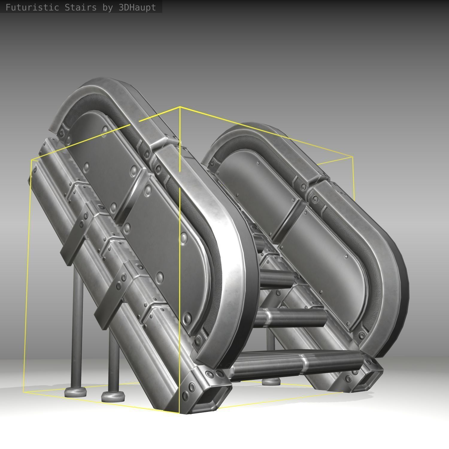 Futuristic Stairs - 32 - Basic Textures Low-poly 3D model_35