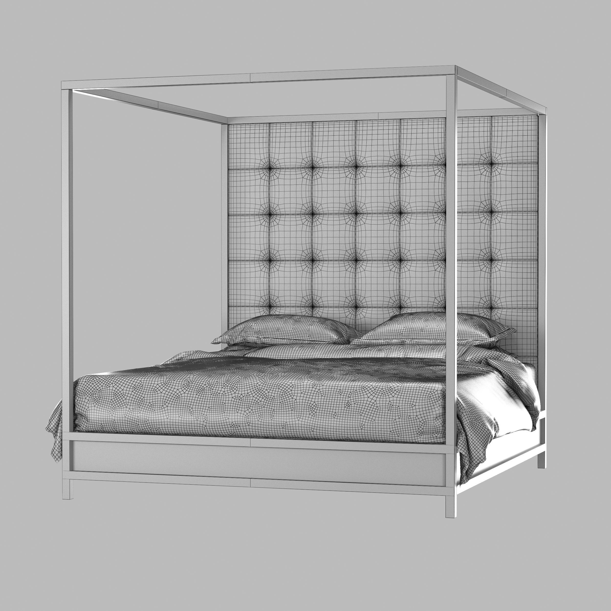 Bed with High Head 3D model_4
