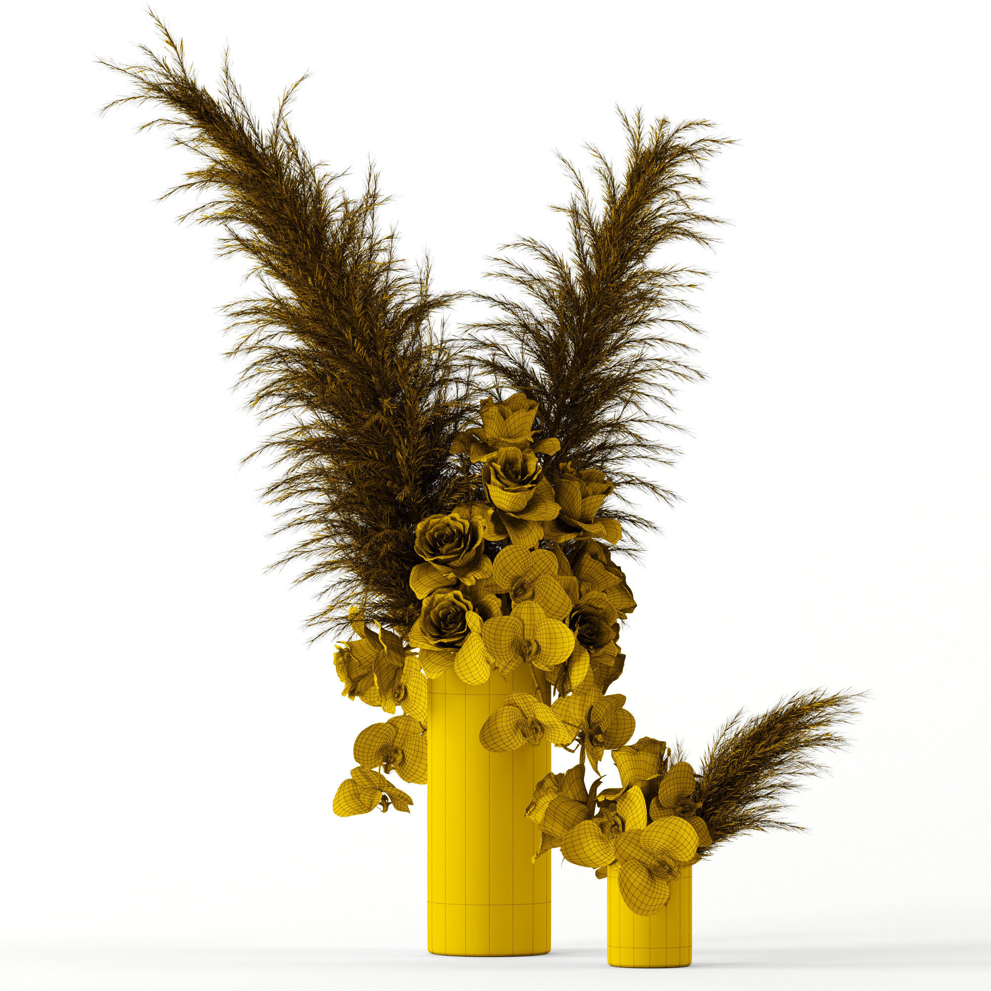 Pale roses and Co in brass vases 3D model_6