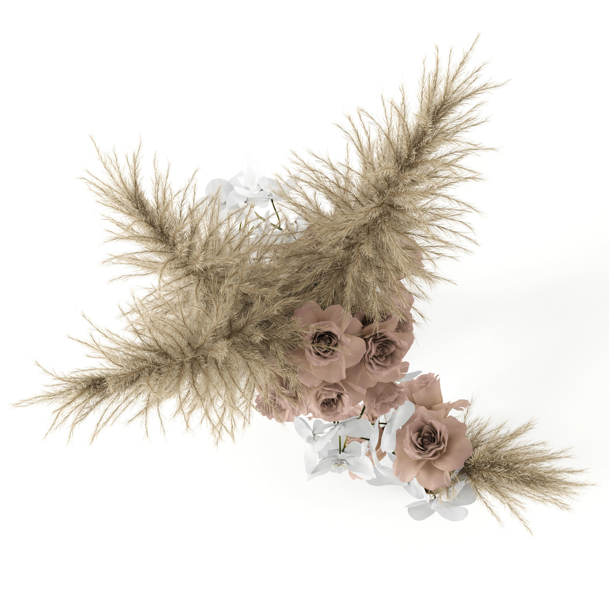 Pale roses and Co in brass vases 3D model_5