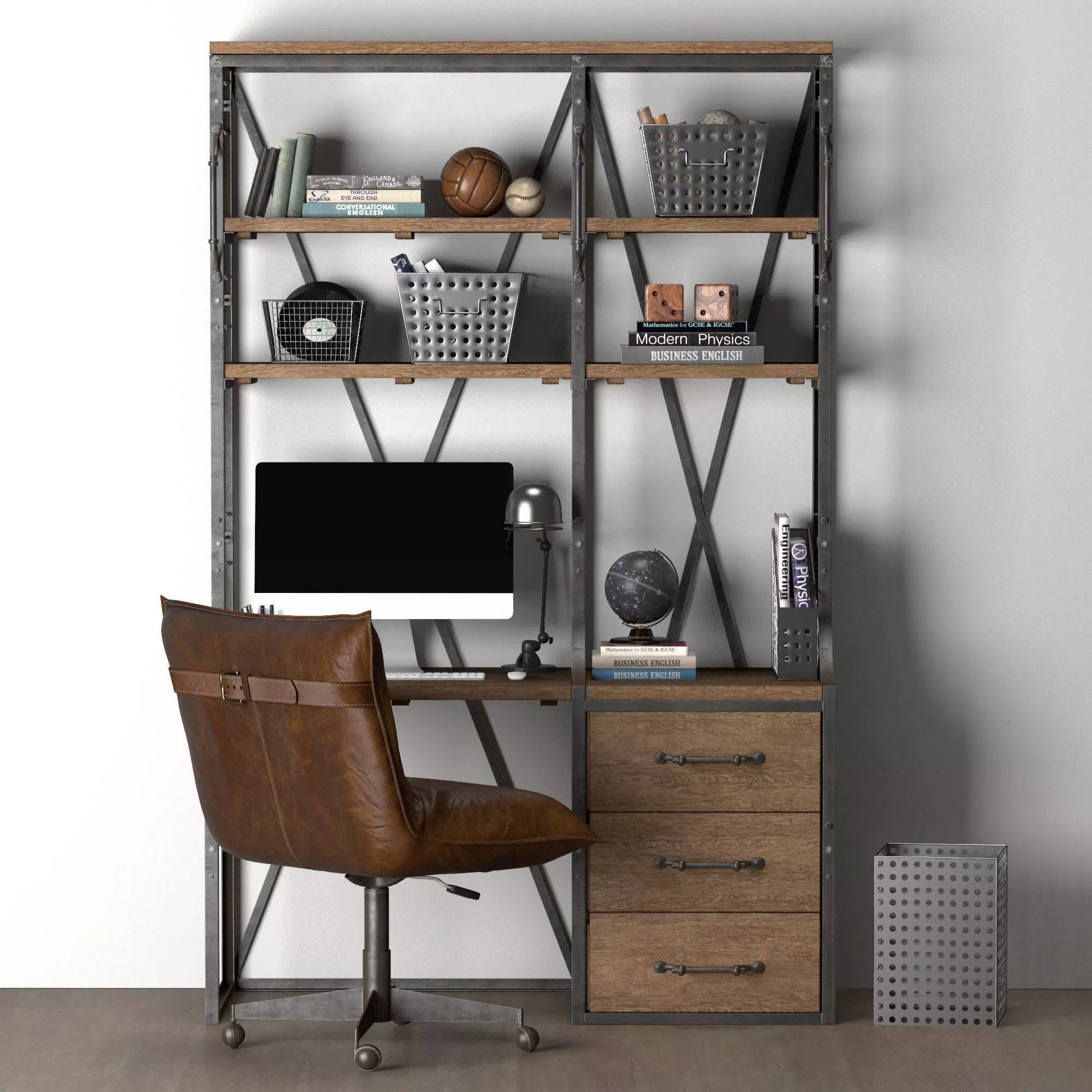 French Library Single Desk with Drawers 3D model
