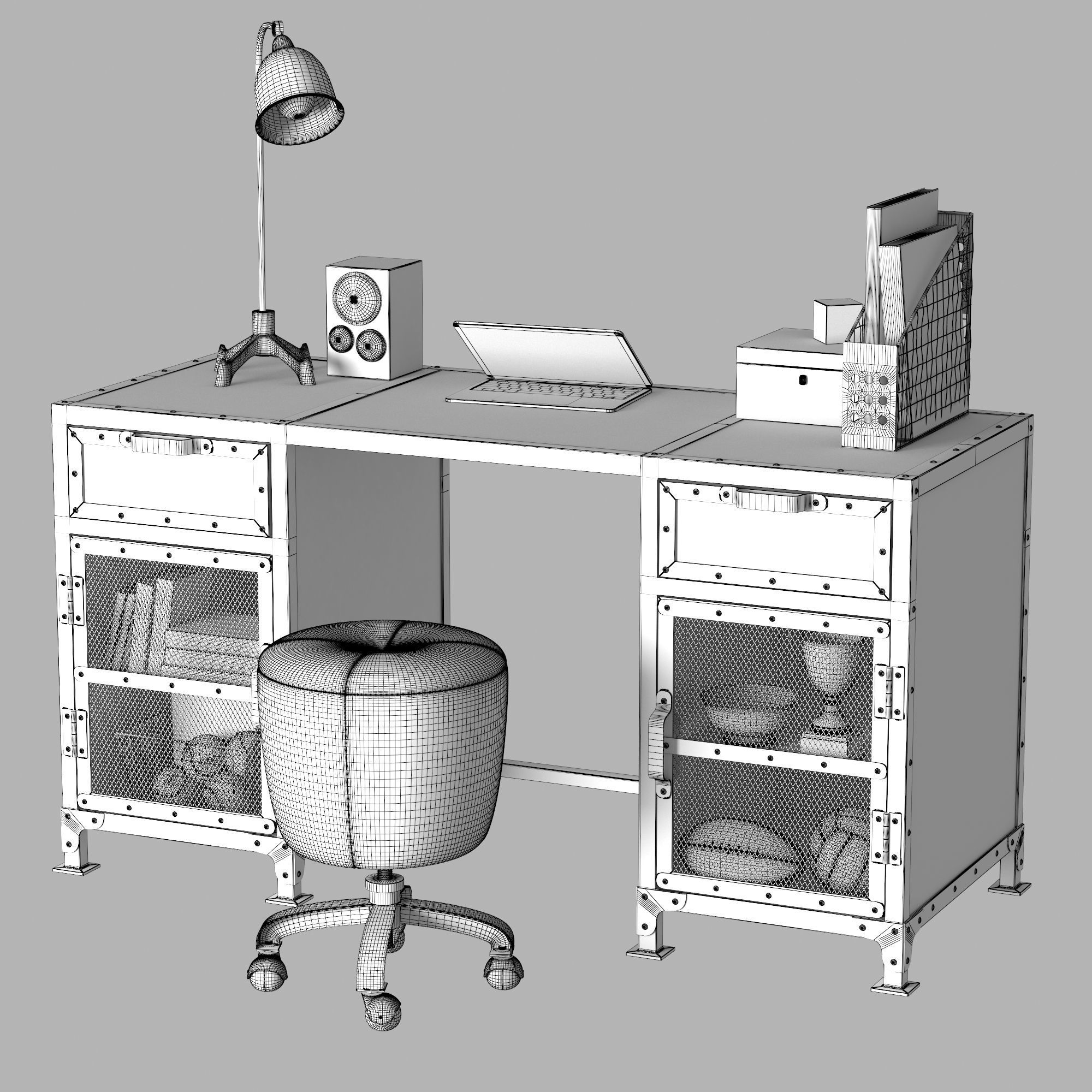 Hopper Storage Desk 3D model_5