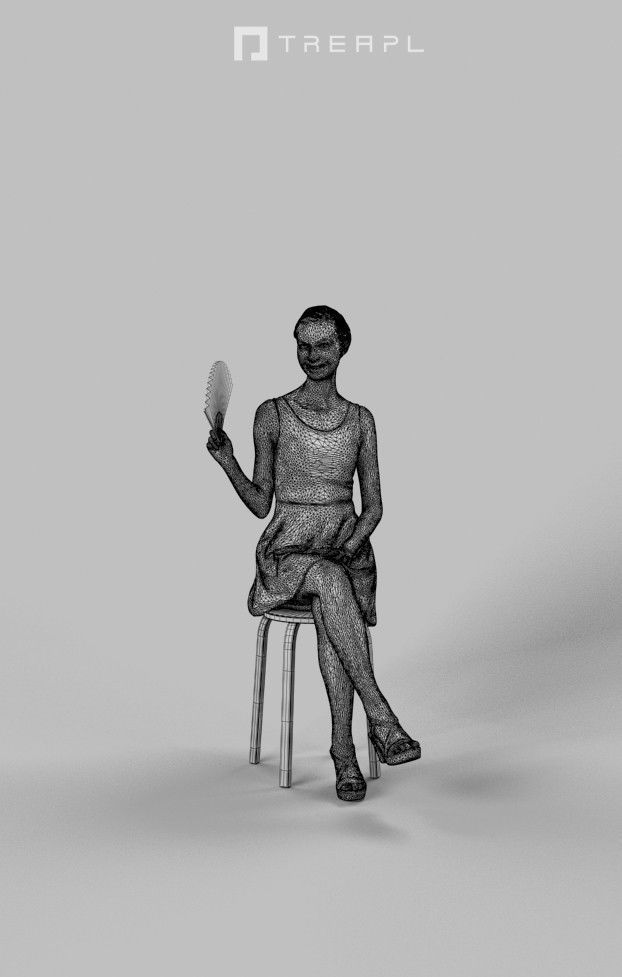 Aspiration Smart Casual Female Sitting While Waving a fan 3D model_9