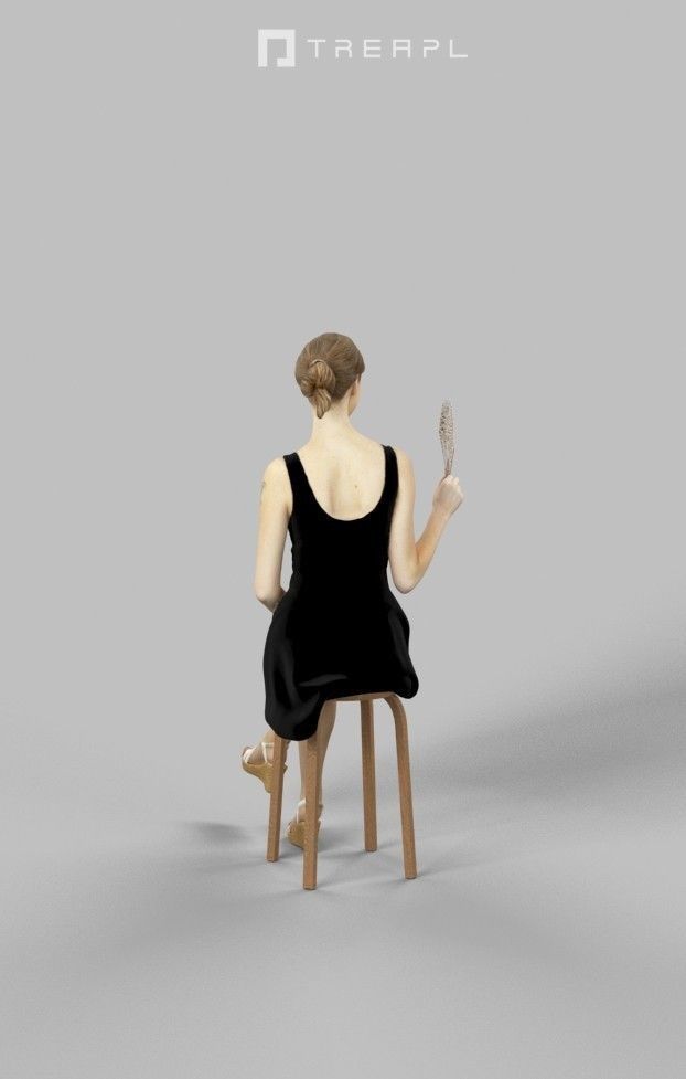 Aspiration Smart Casual Female Sitting While Waving a fan 3D model_6