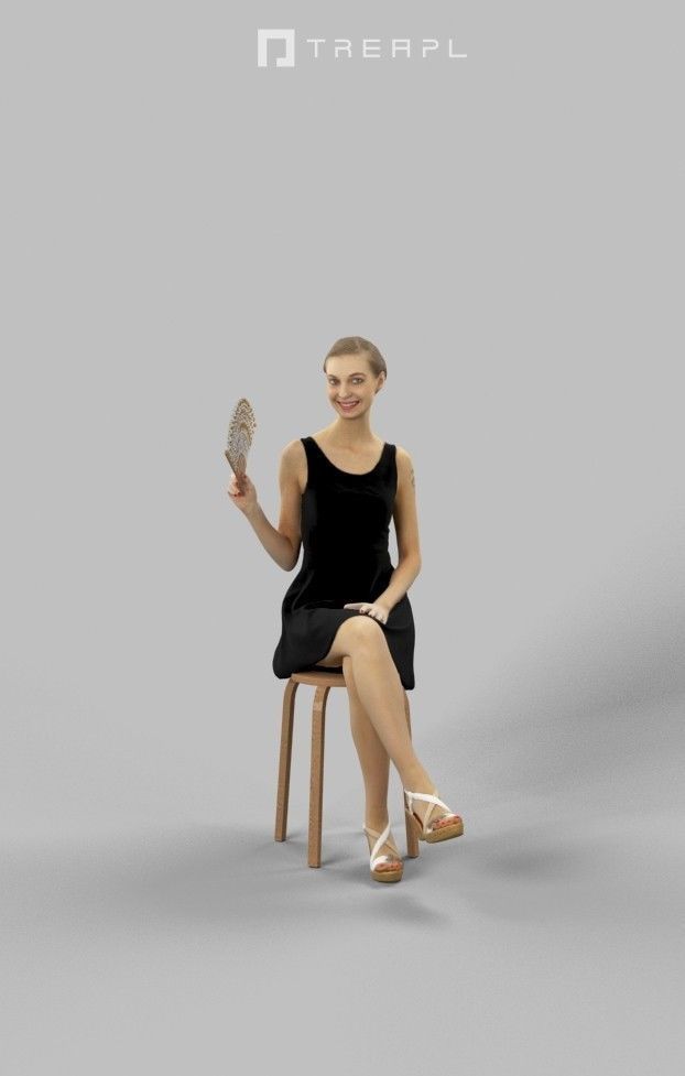 Aspiration Smart Casual Female Sitting While Waving a fan 3D model_3