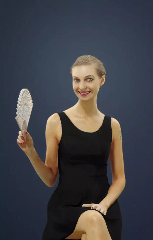 Aspiration Smart Casual Female Sitting While Waving a fan 3D model_0