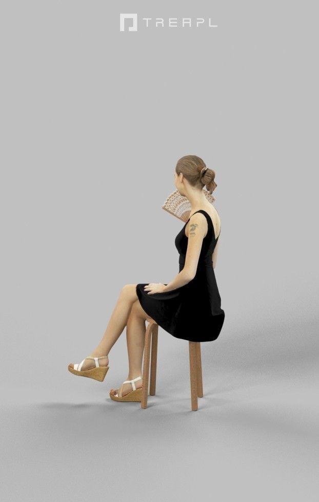 Aspiration Smart Casual Female Sitting While Waving a fan 3D model_7