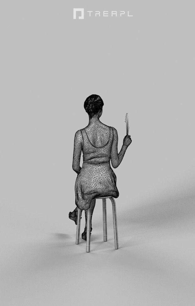Aspiration Smart Casual Female Sitting While Waving a fan 3D model_10