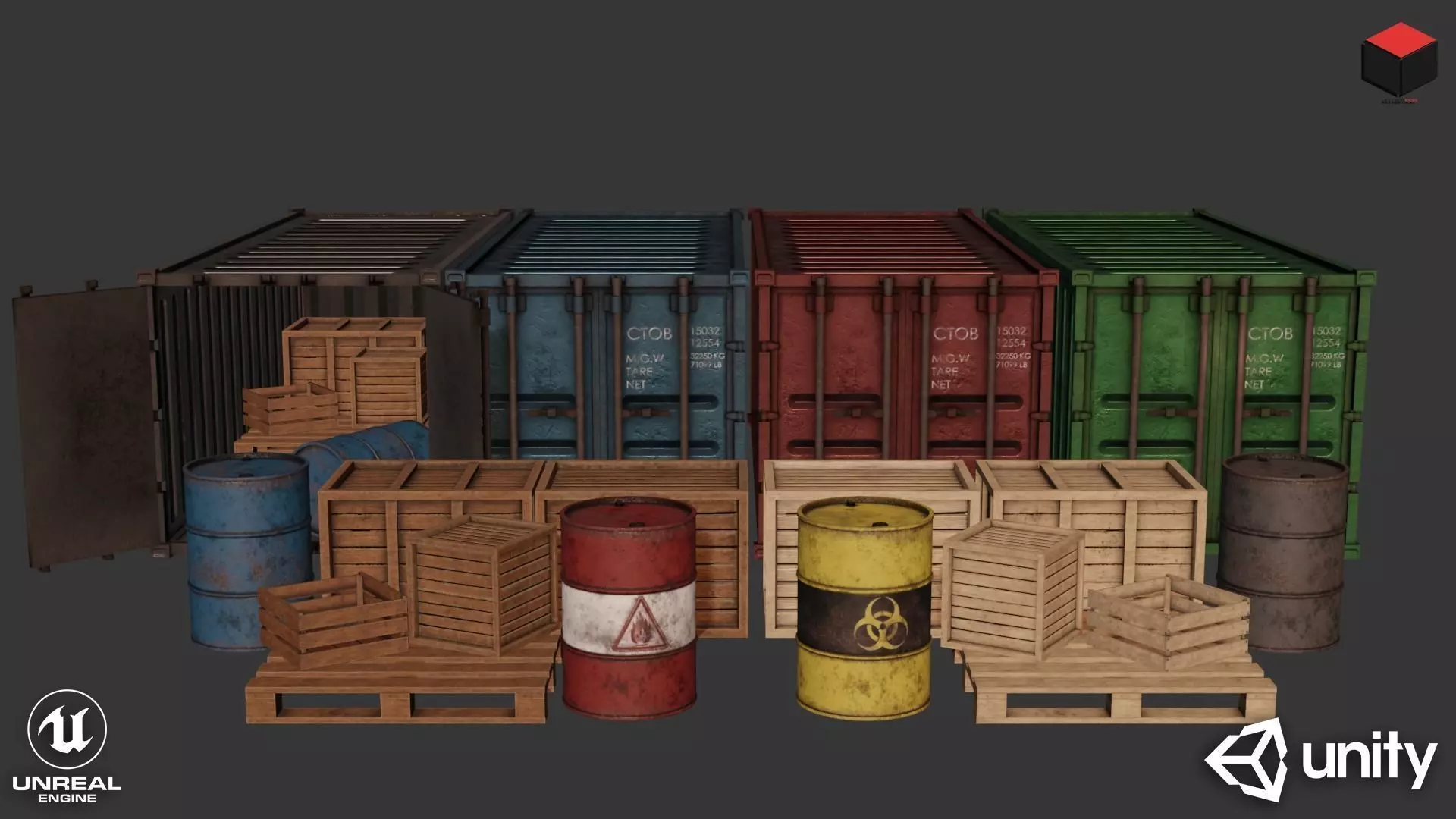Industrial Cargo Pack Low-poly 3D model_0