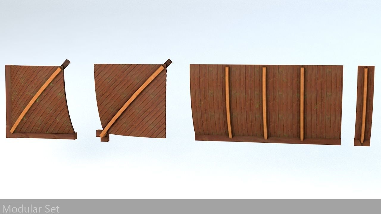 Oriental Roof Modular Elements Next Gen Game Ready PBR Low-poly 3D model_2