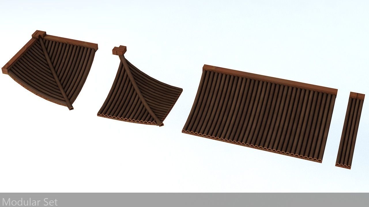 Oriental Roof Modular Elements Next Gen Game Ready PBR Low-poly 3D model_1