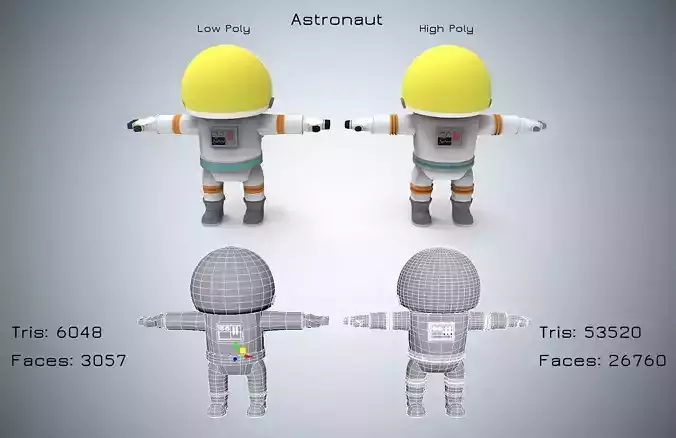 Astronaut wearing helmet Low-poly 3D model