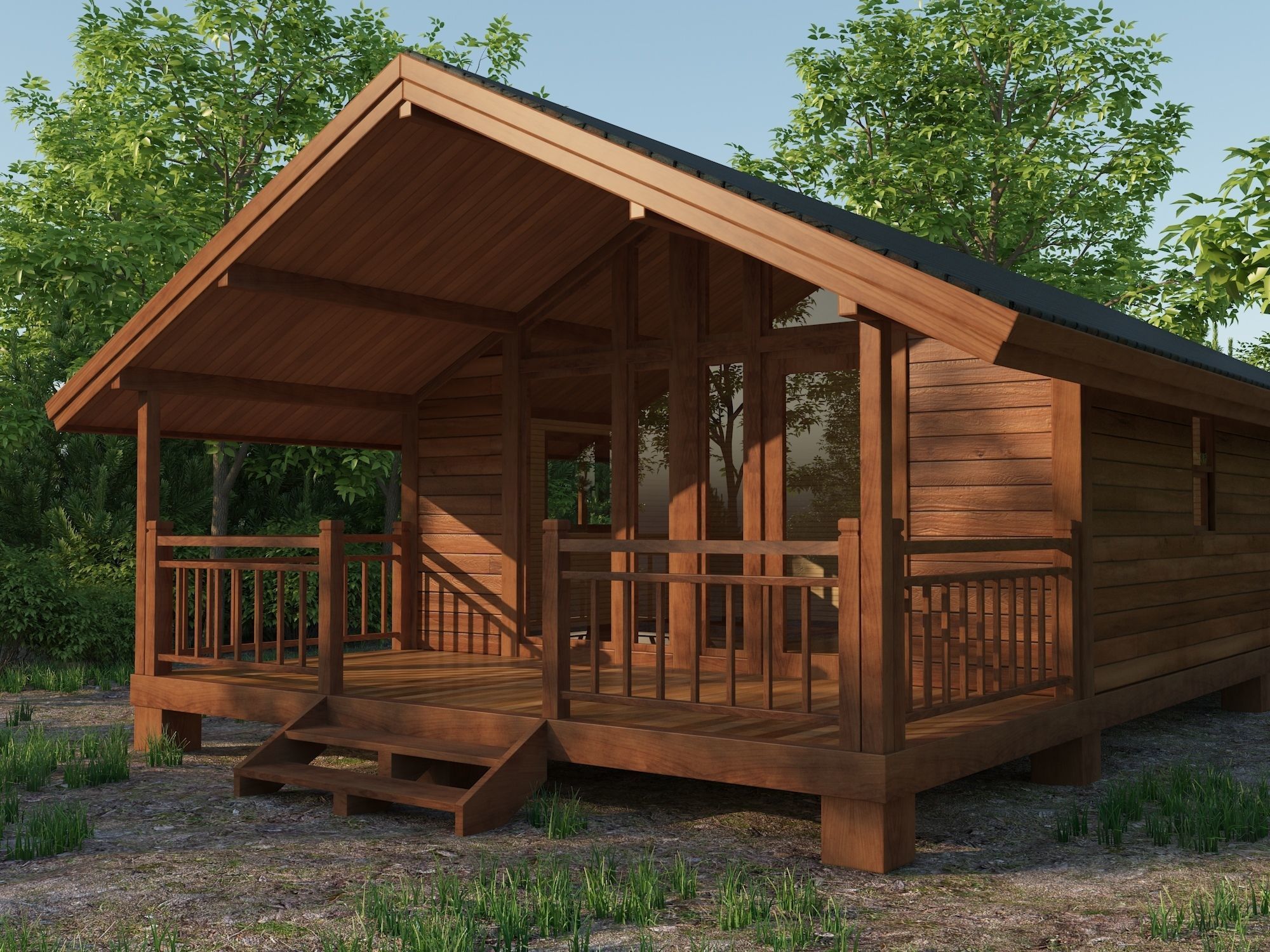 Small Wooden House For Nature Living Low-poly 3D model_2