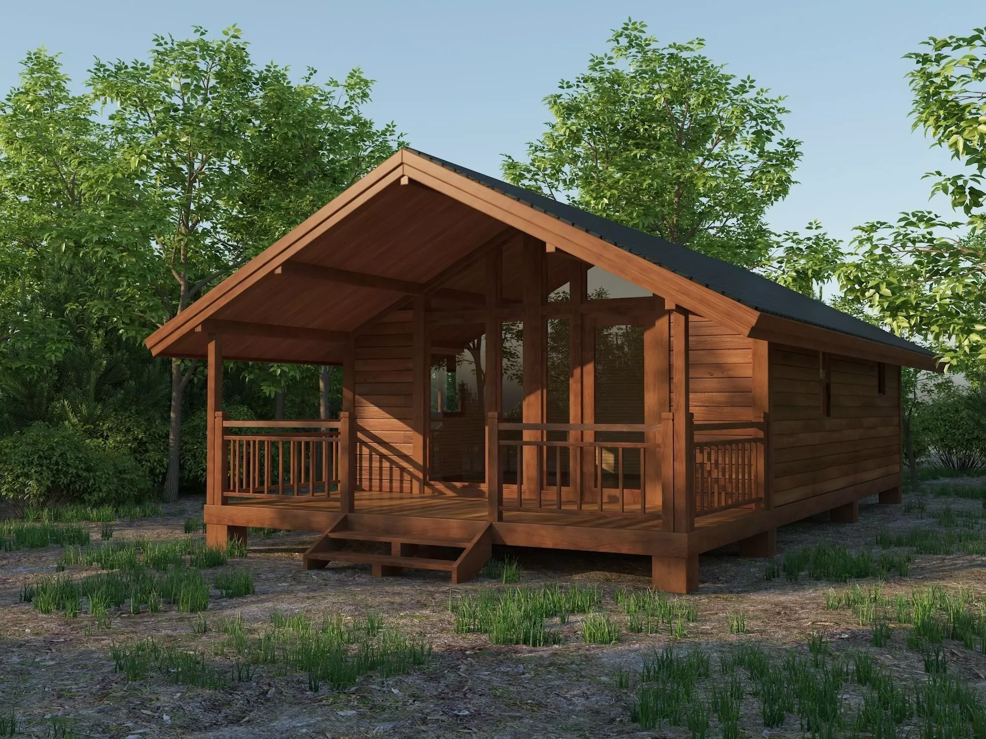 Small Wooden House For Nature Living Low-poly 3D model_0