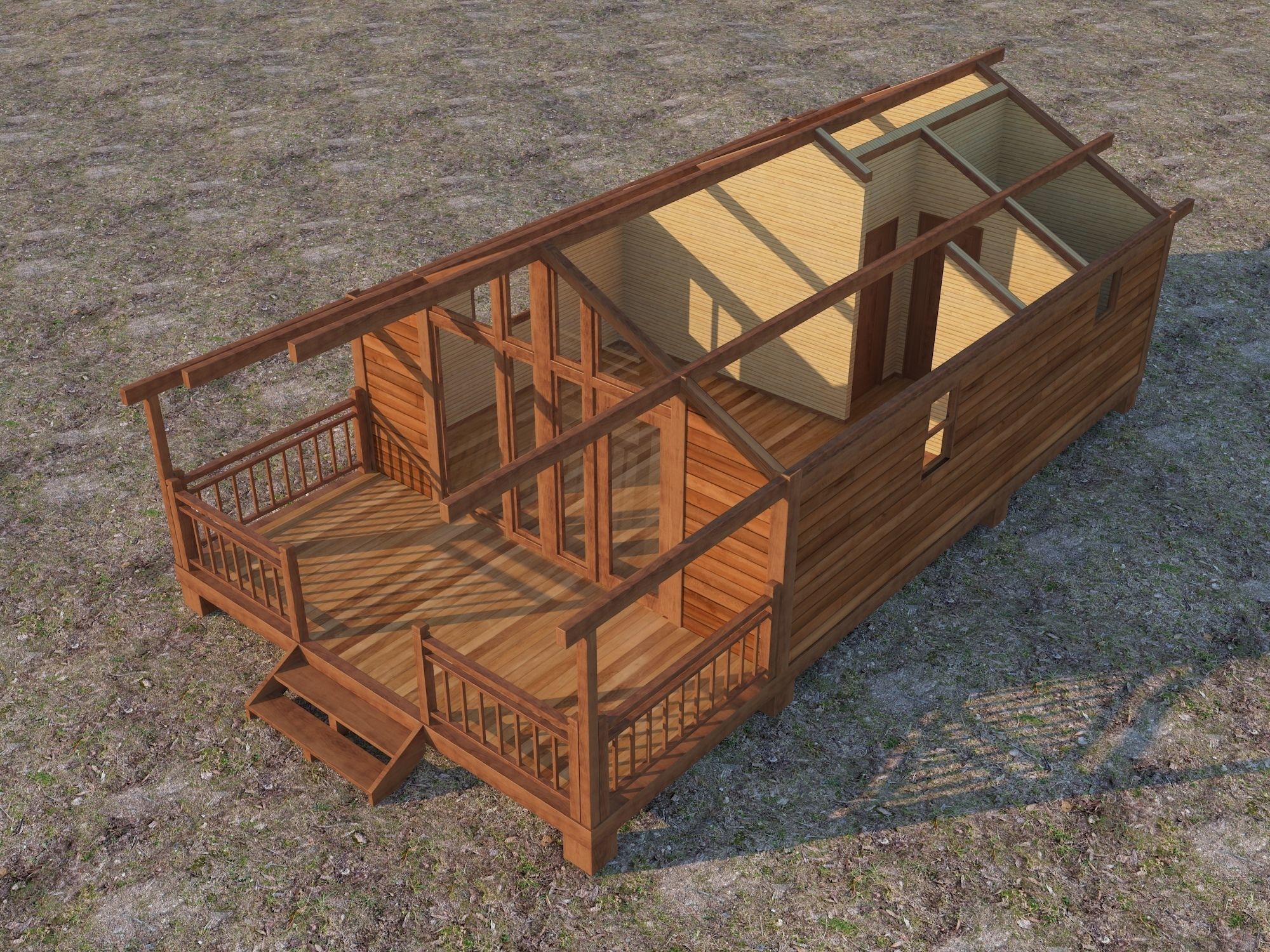 Small Wooden House For Nature Living Low-poly 3D model_6