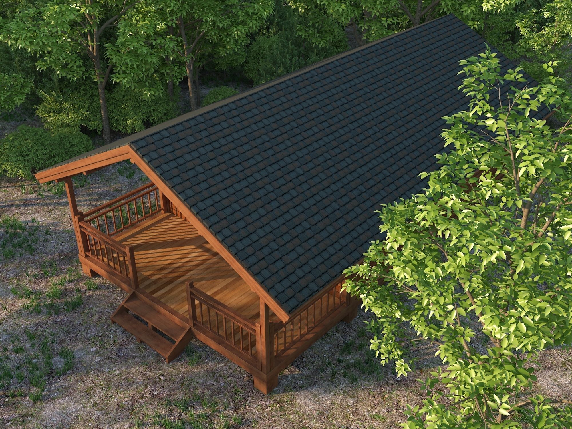 Small Wooden House For Nature Living Low-poly 3D model_4