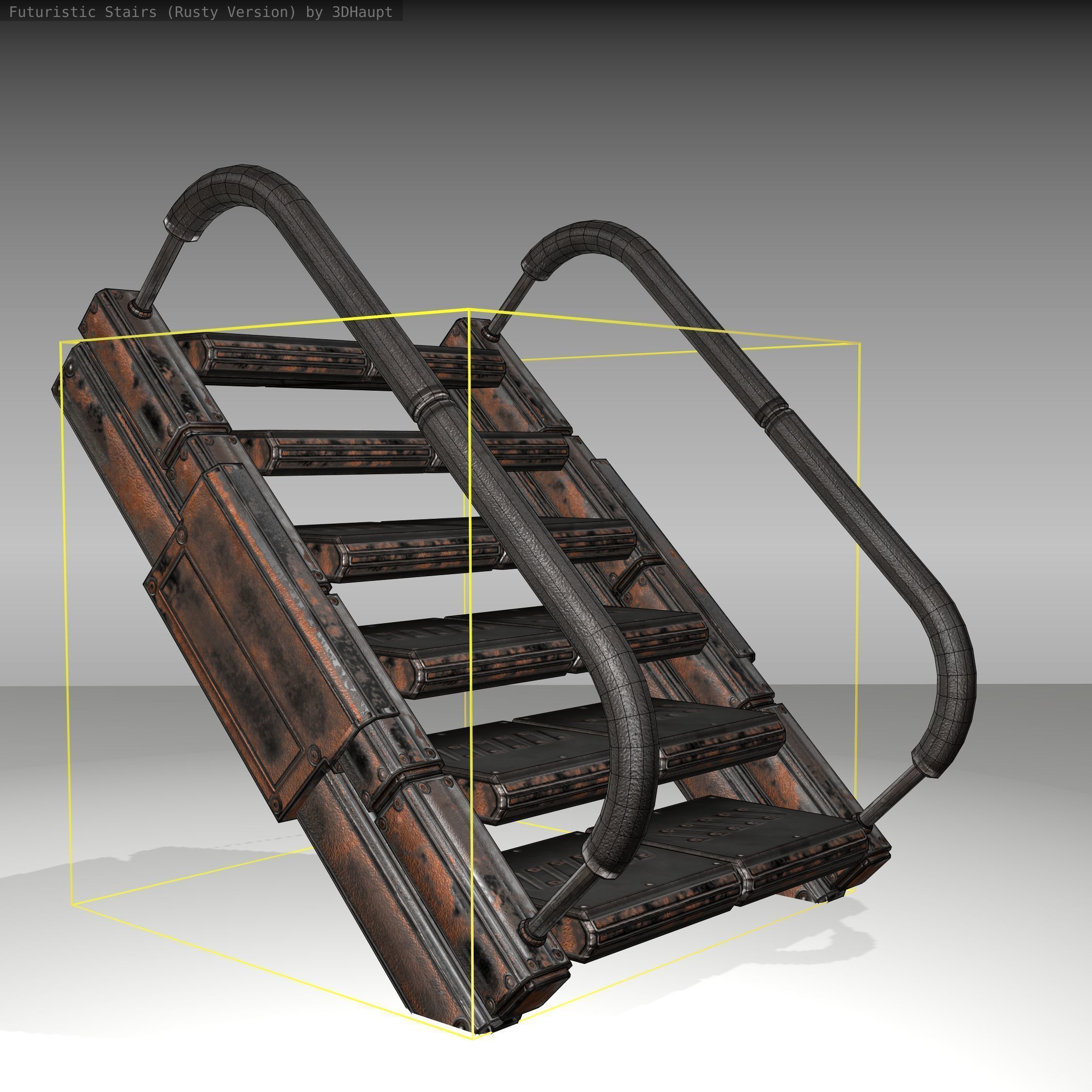Futuristic Stairs - 7 - Rusty Textures Low-poly 3D model_12