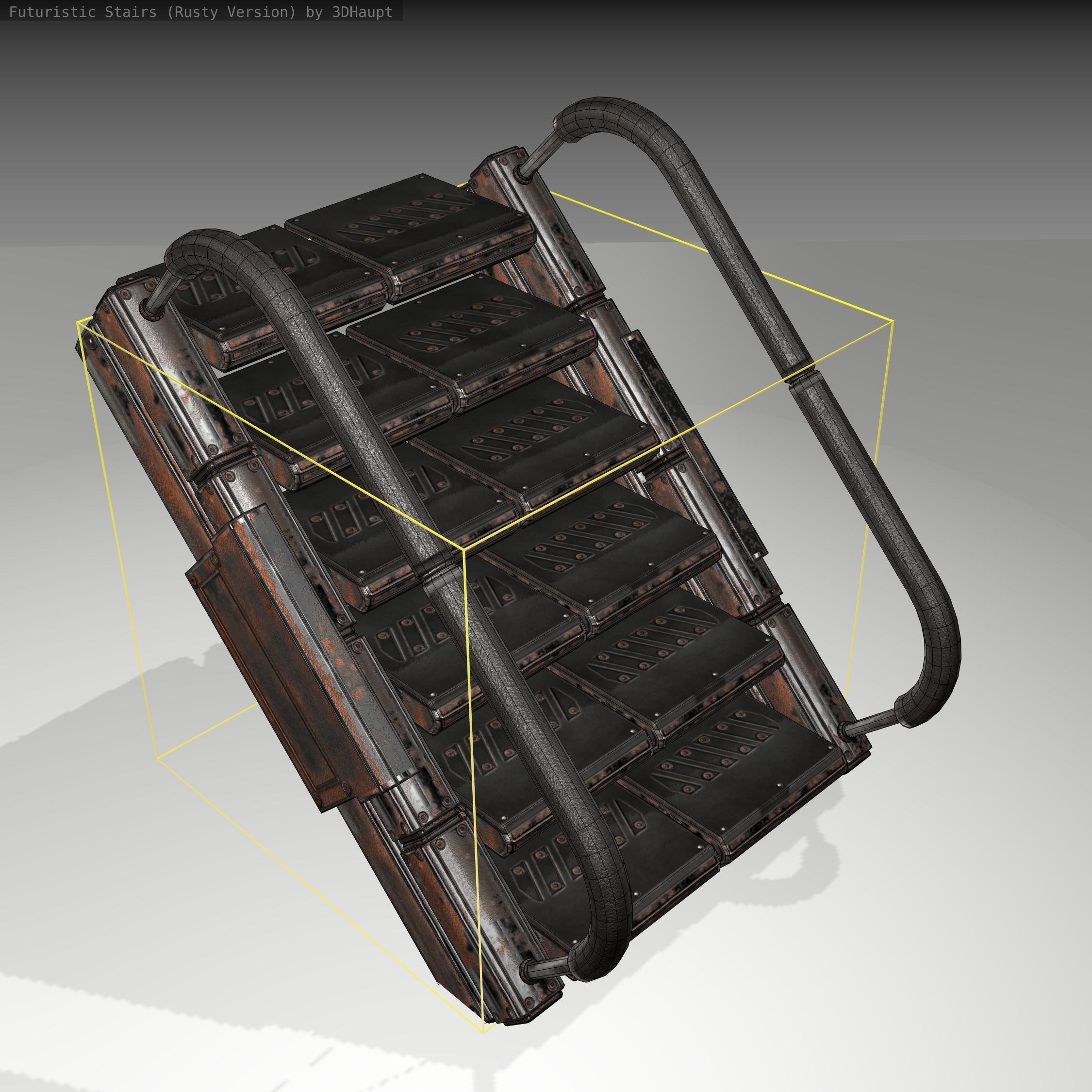 Futuristic Stairs - 7 - Rusty Textures Low-poly 3D model_5