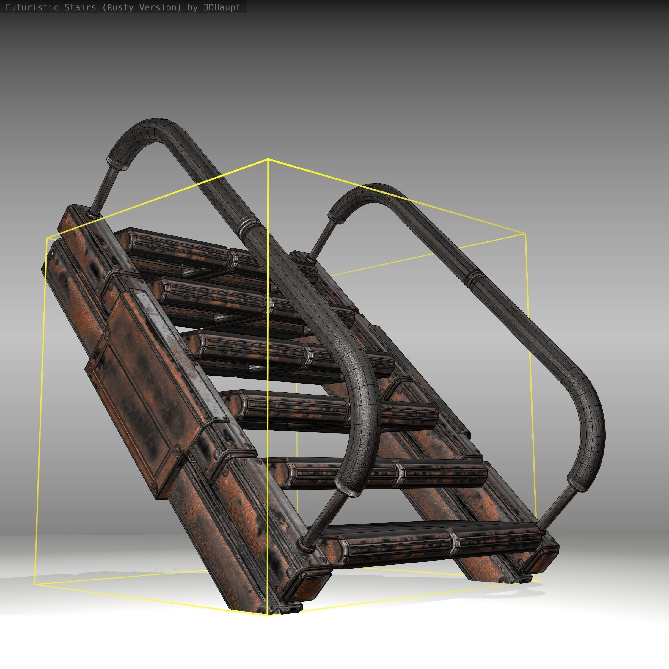 Futuristic Stairs - 7 - Rusty Textures Low-poly 3D model_21