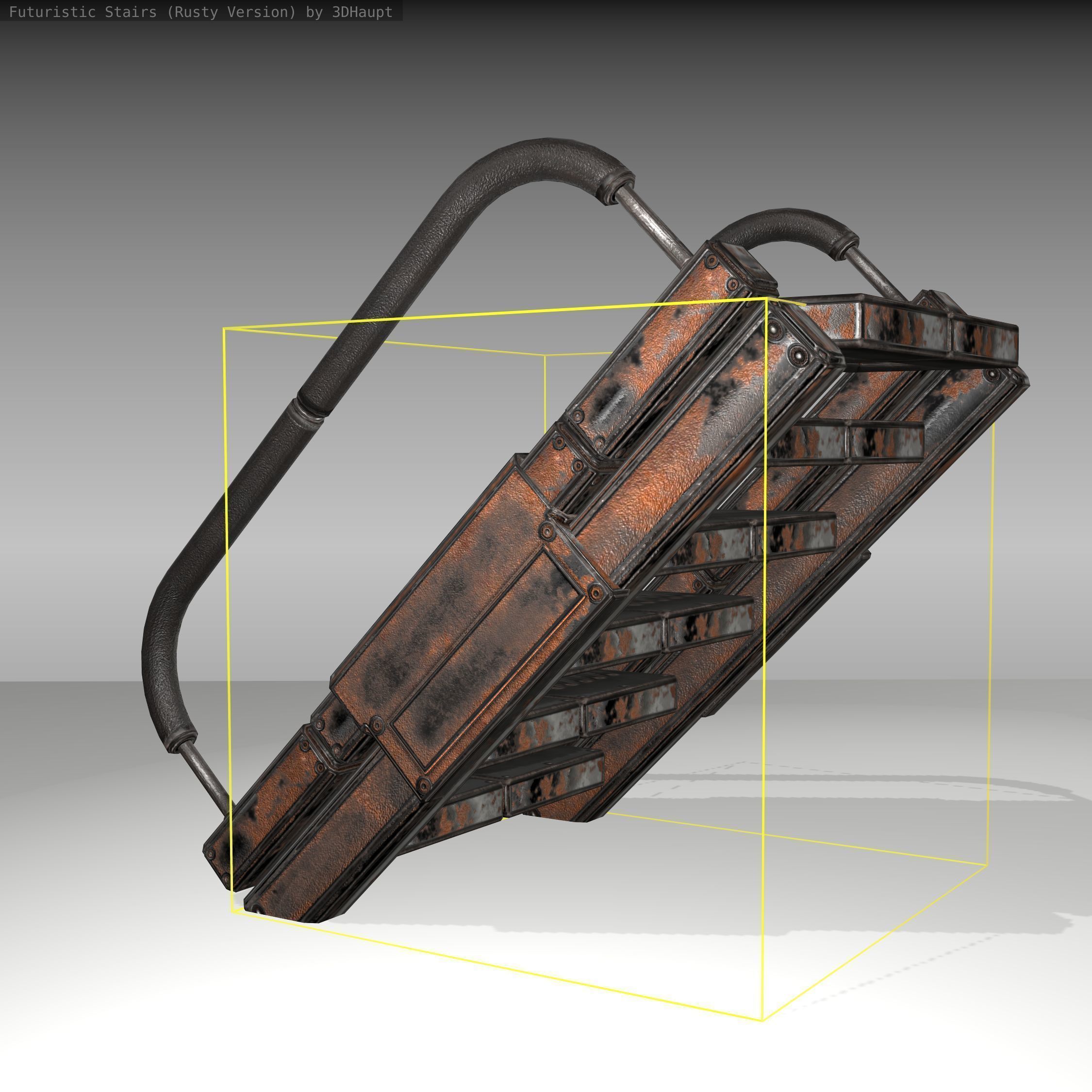 Futuristic Stairs - 7 - Rusty Textures Low-poly 3D model_9