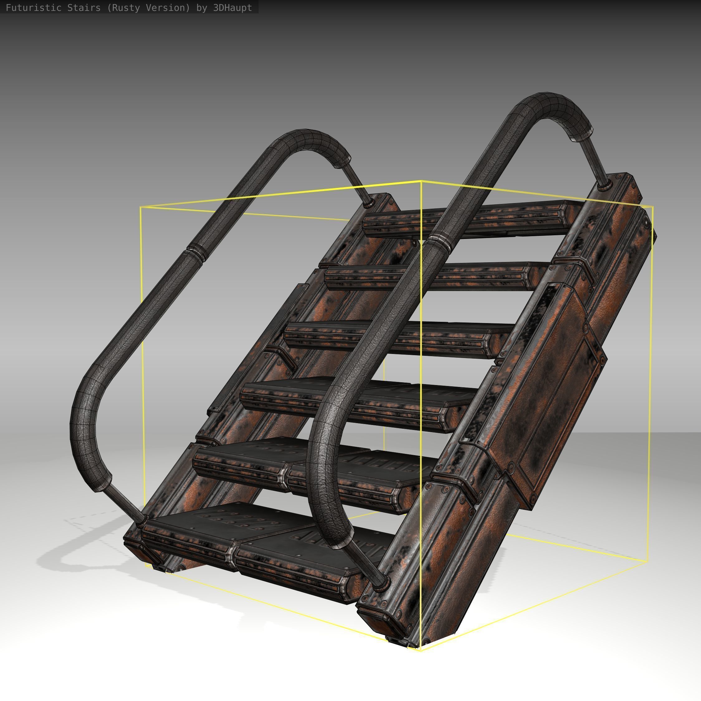 Futuristic Stairs - 7 - Rusty Textures Low-poly 3D model_8