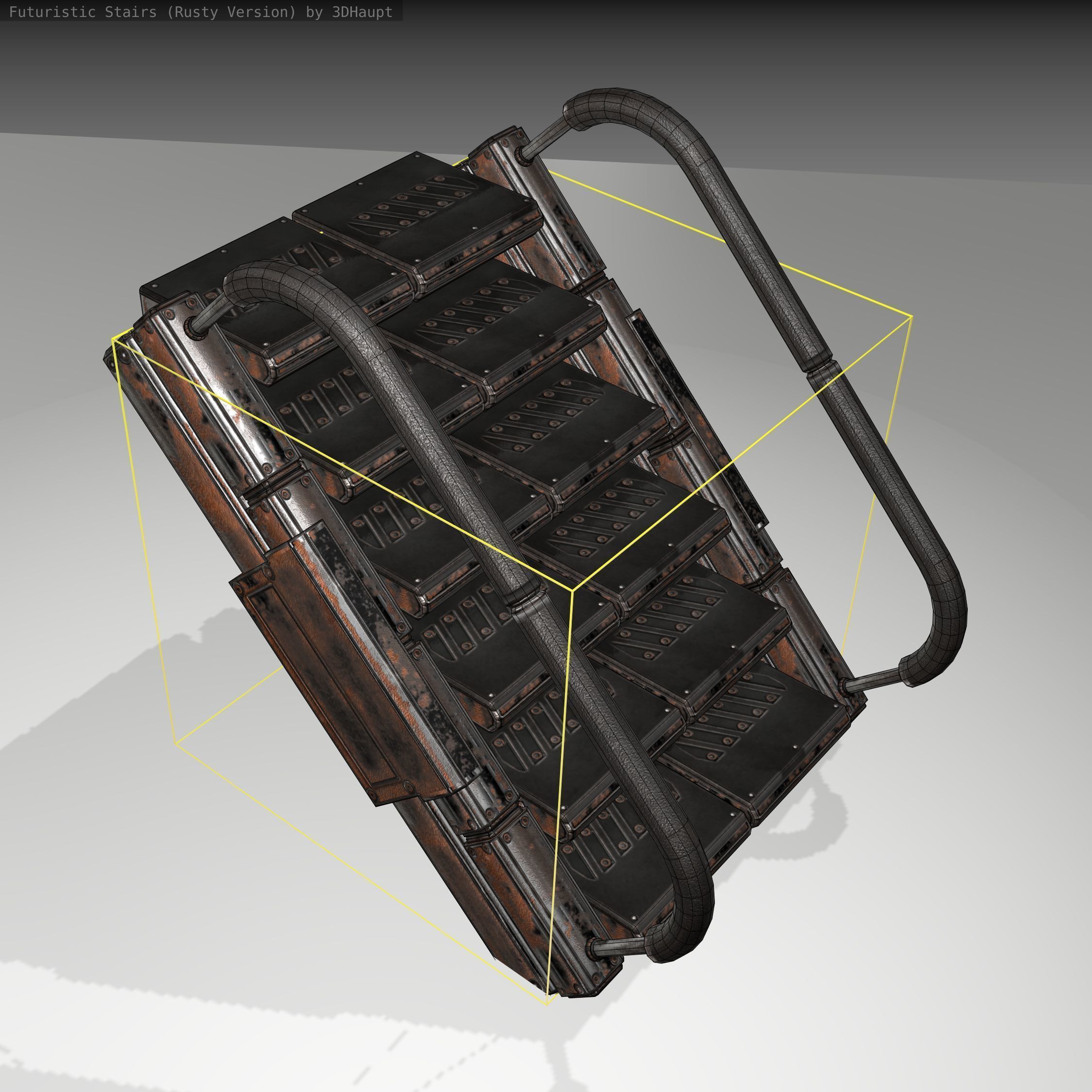 Futuristic Stairs - 7 - Rusty Textures Low-poly 3D model_19