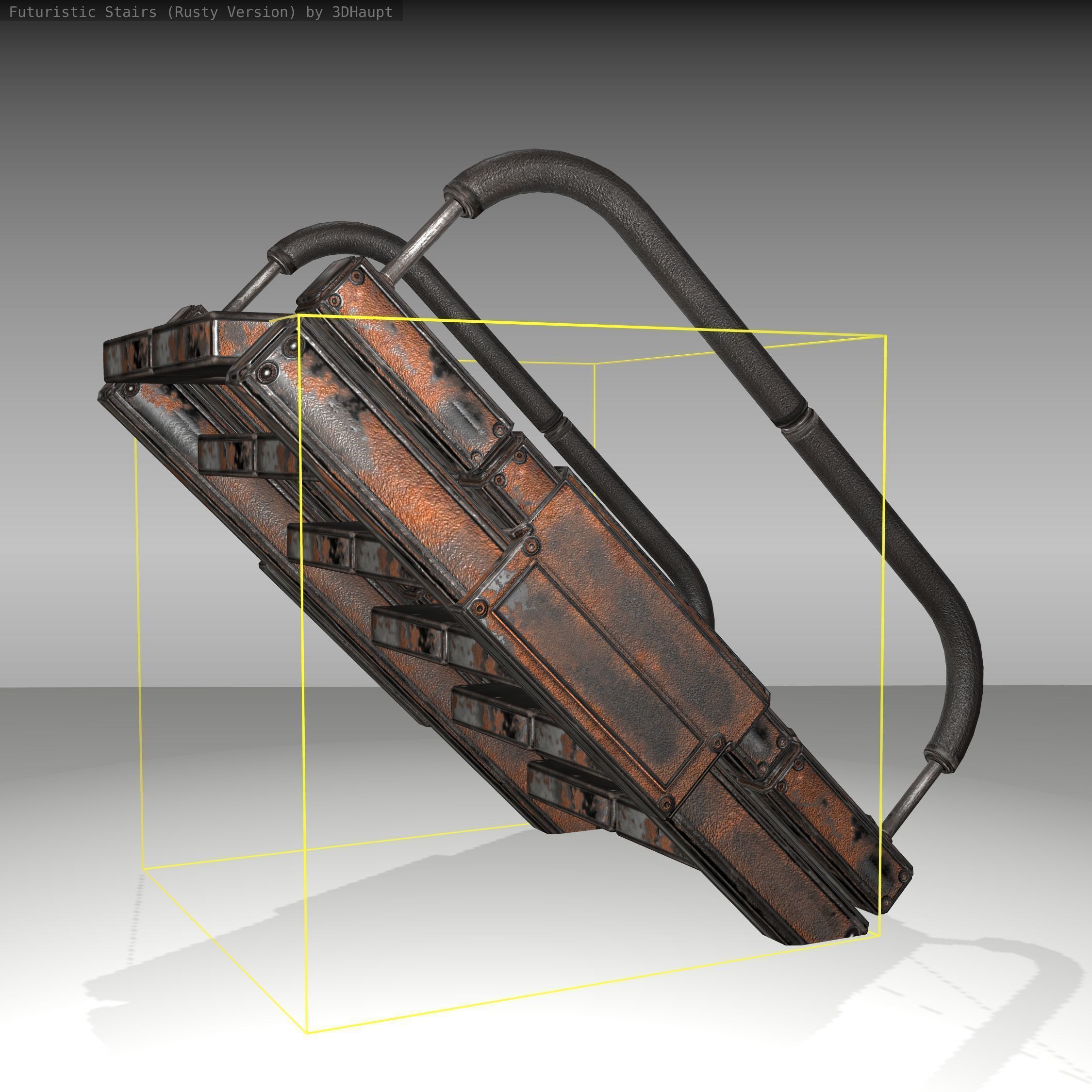 Futuristic Stairs - 7 - Rusty Textures Low-poly 3D model_11