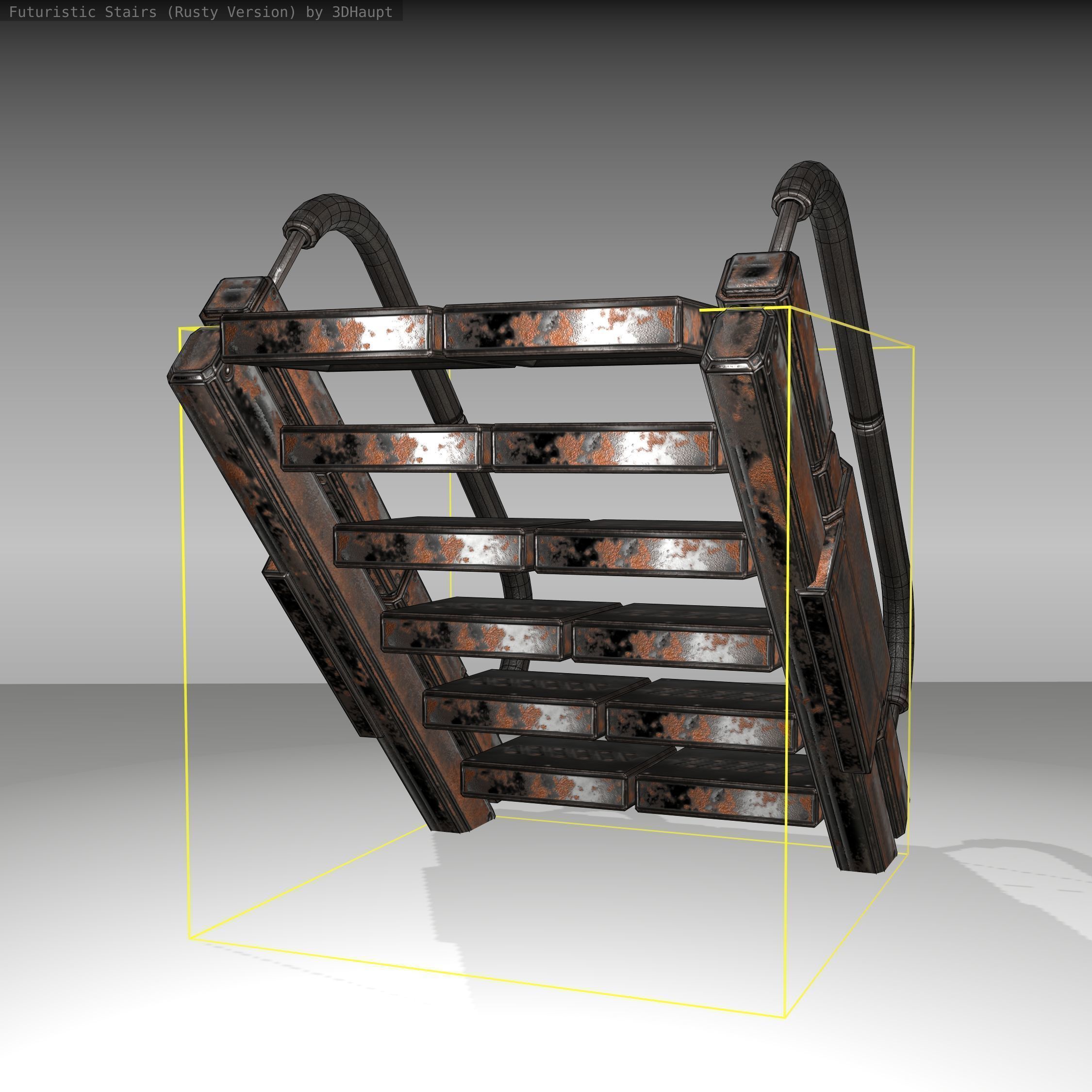 Futuristic Stairs - 7 - Rusty Textures Low-poly 3D model_10