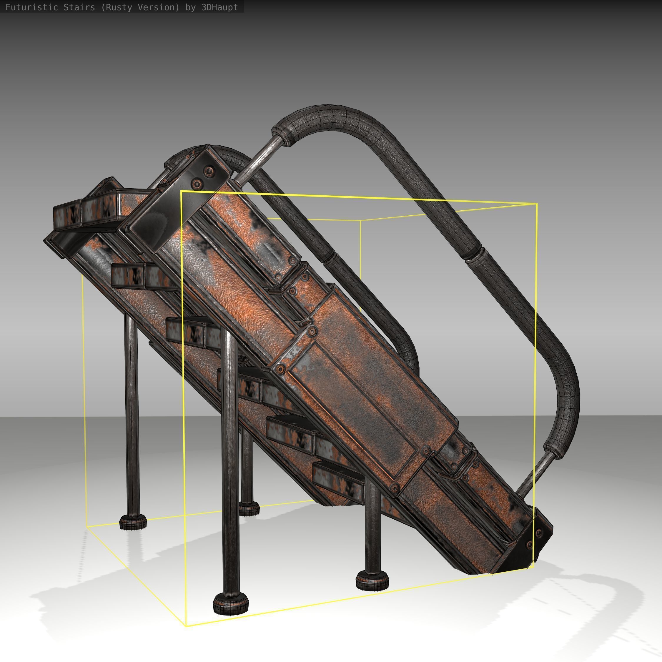 Futuristic Stairs - 8 - Rusty Textures Low-poly 3D model_11