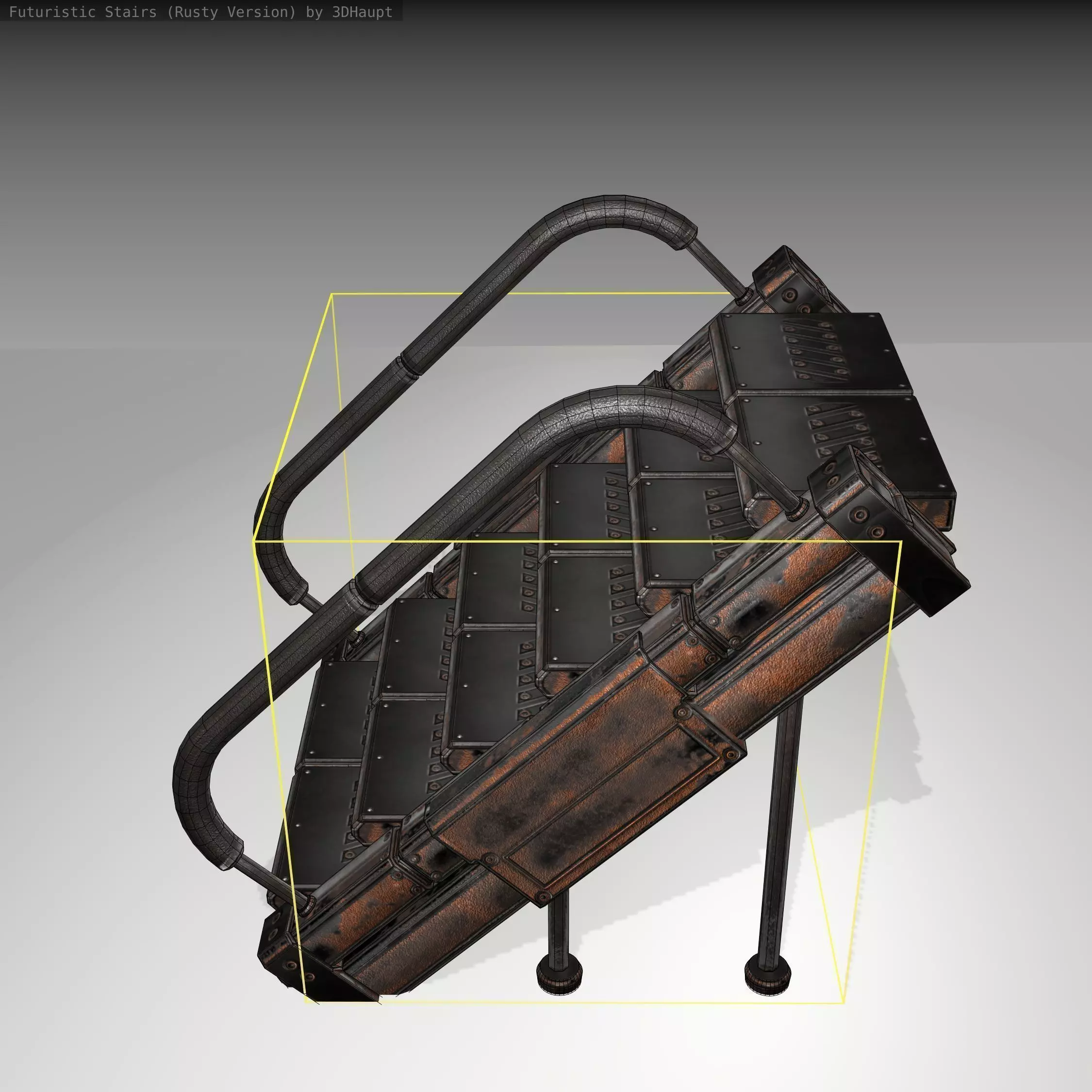 Futuristic Stairs - 8 - Rusty Textures Low-poly 3D model_0