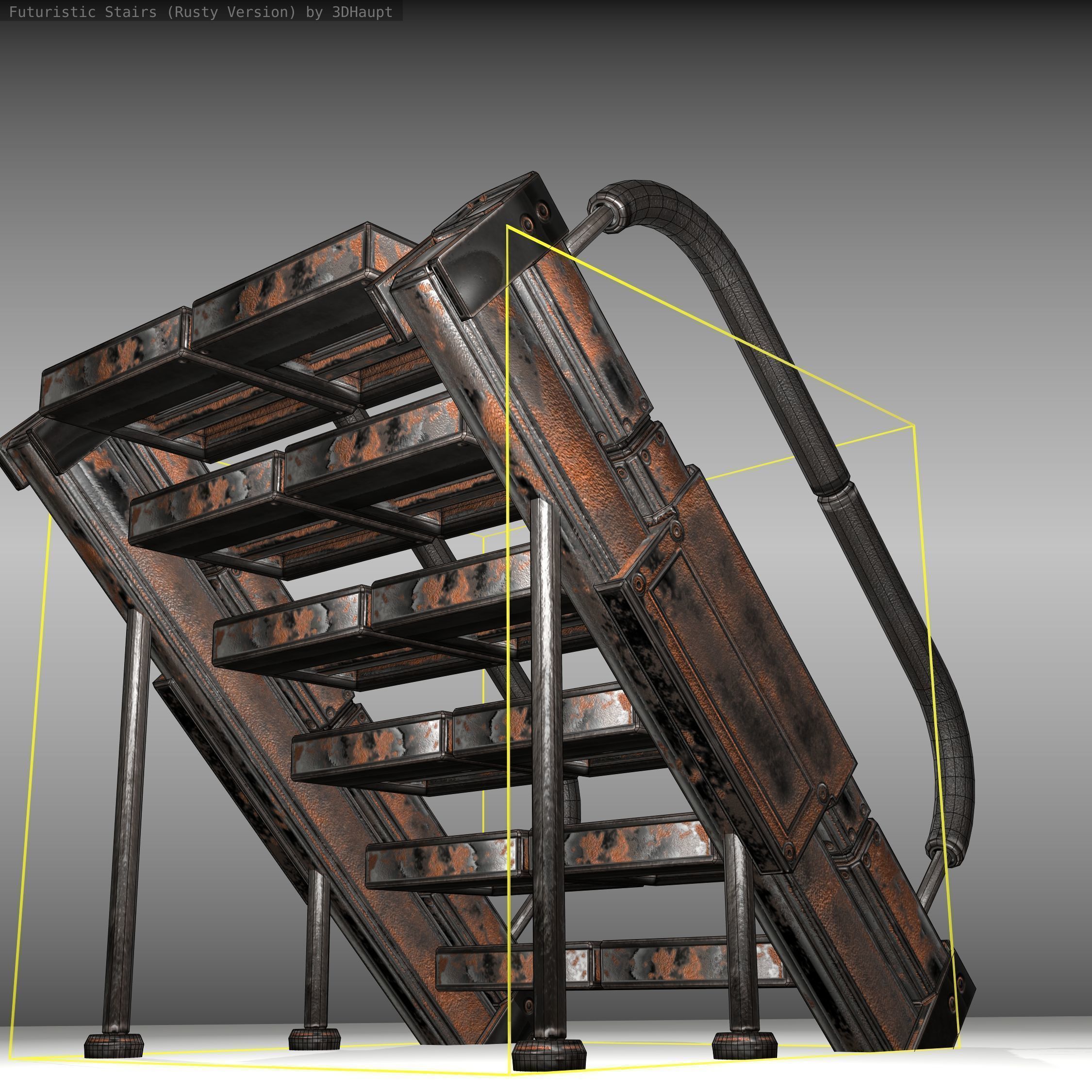 Futuristic Stairs - 8 - Rusty Textures Low-poly 3D model_20