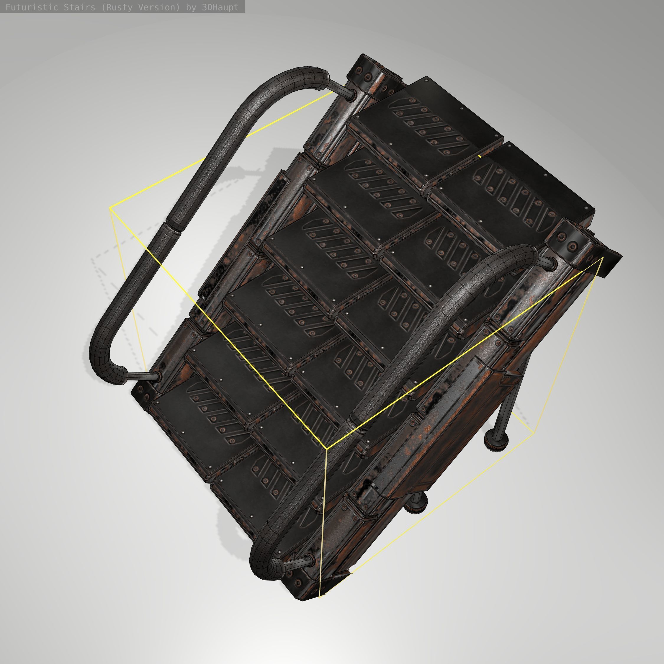 Futuristic Stairs - 8 - Rusty Textures Low-poly 3D model_15