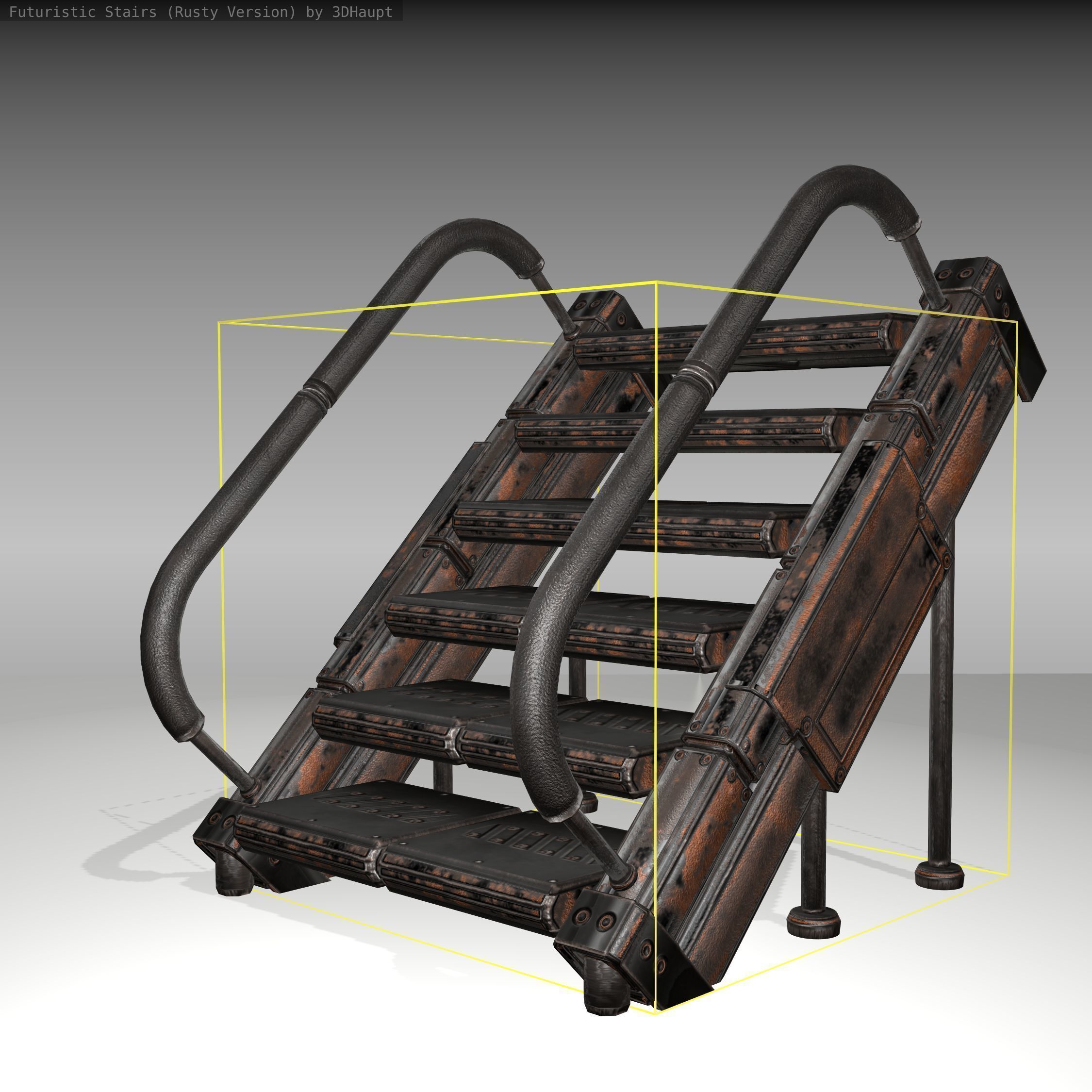 Futuristic Stairs - 8 - Rusty Textures Low-poly 3D model_8