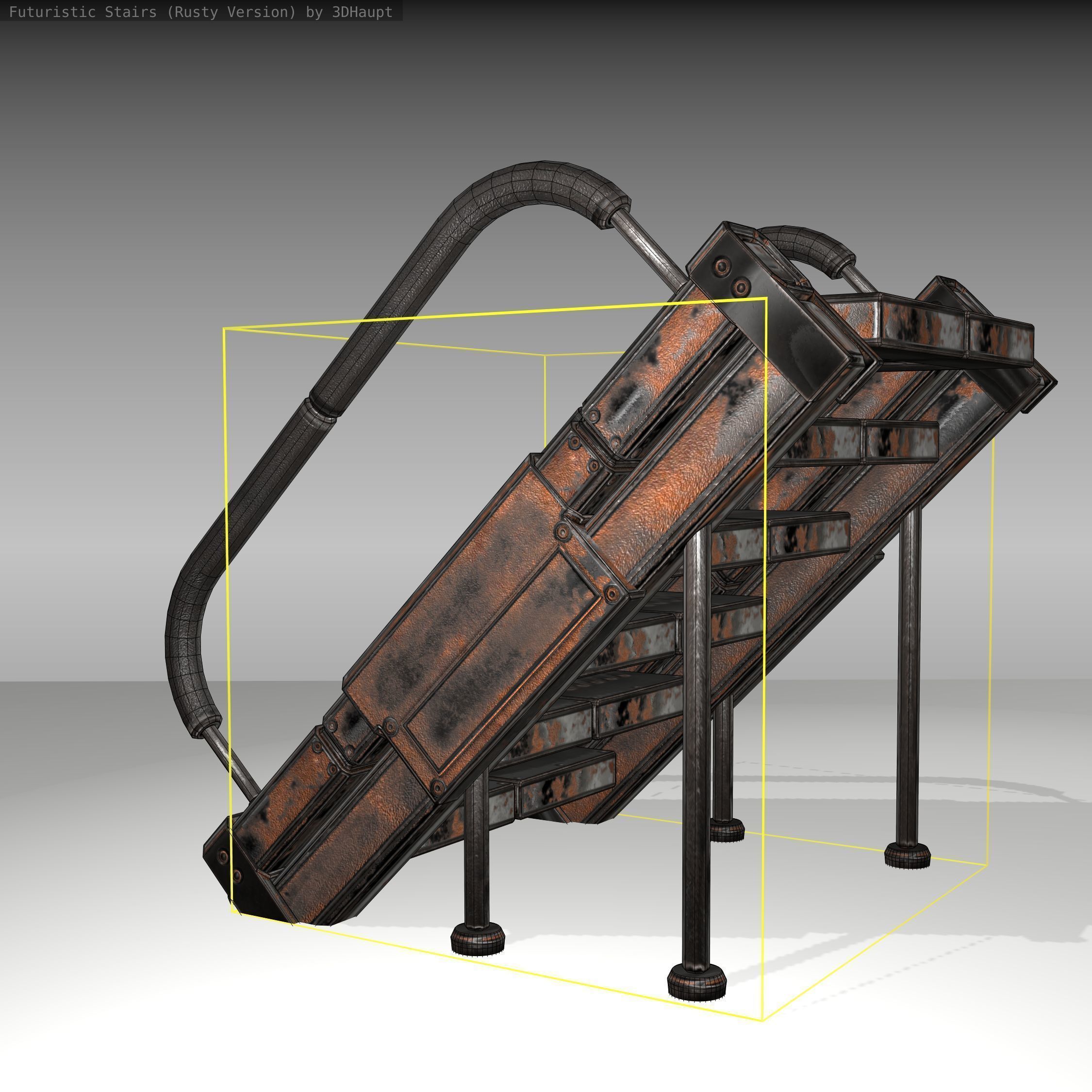 Futuristic Stairs - 8 - Rusty Textures Low-poly 3D model_9
