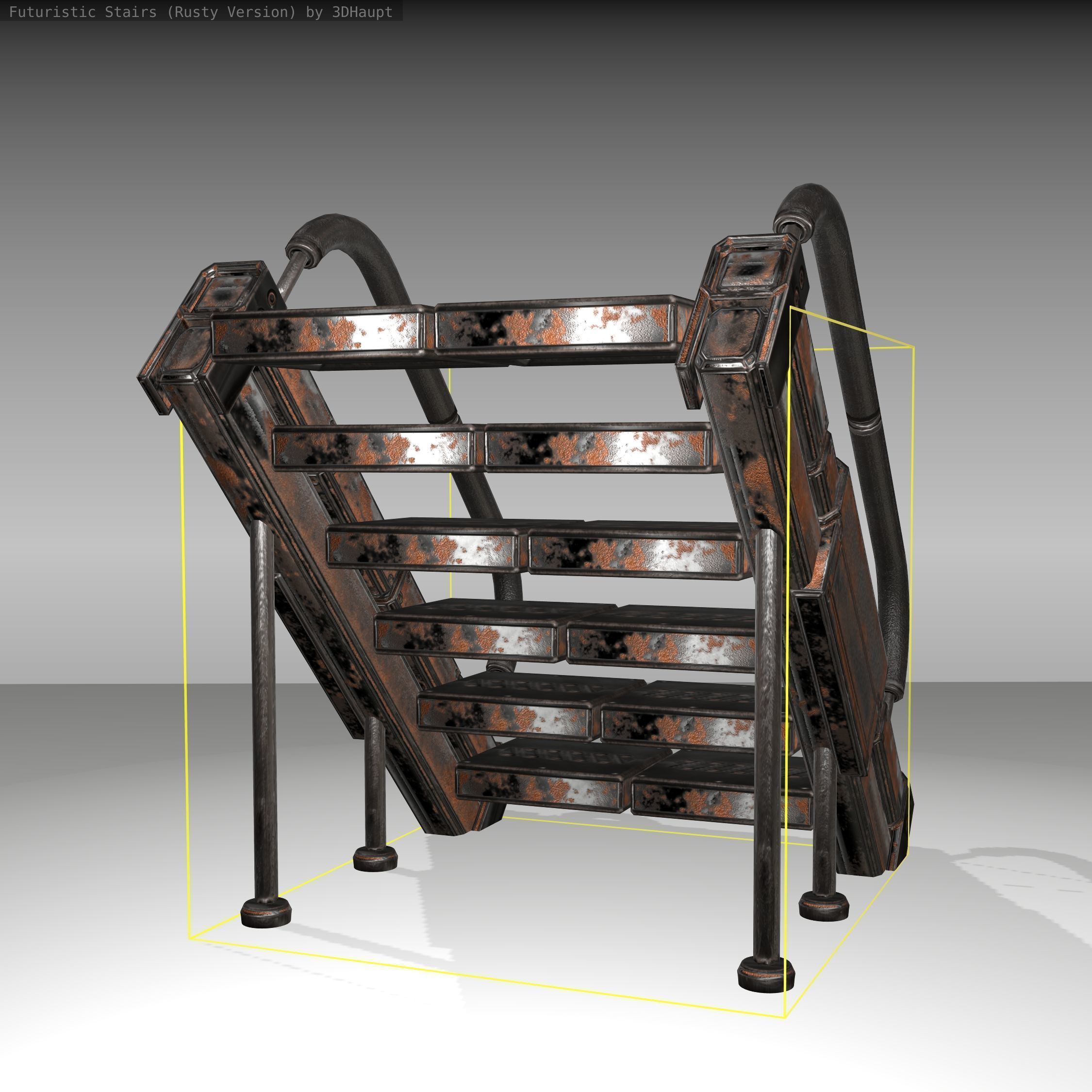 Futuristic Stairs - 8 - Rusty Textures Low-poly 3D model_10