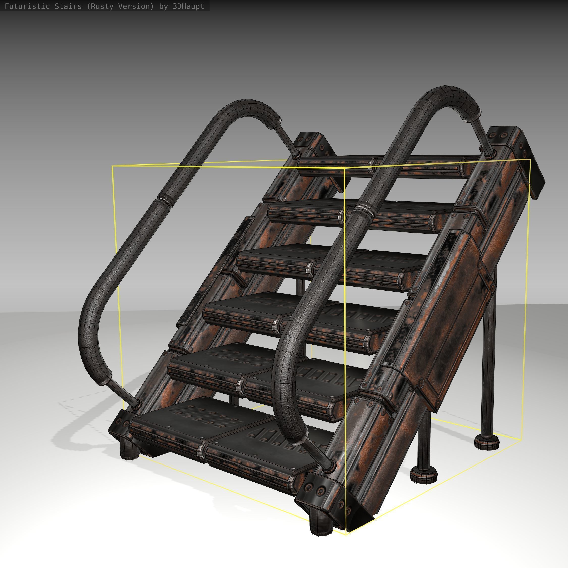 Futuristic Stairs - 8 - Rusty Textures Low-poly 3D model_22