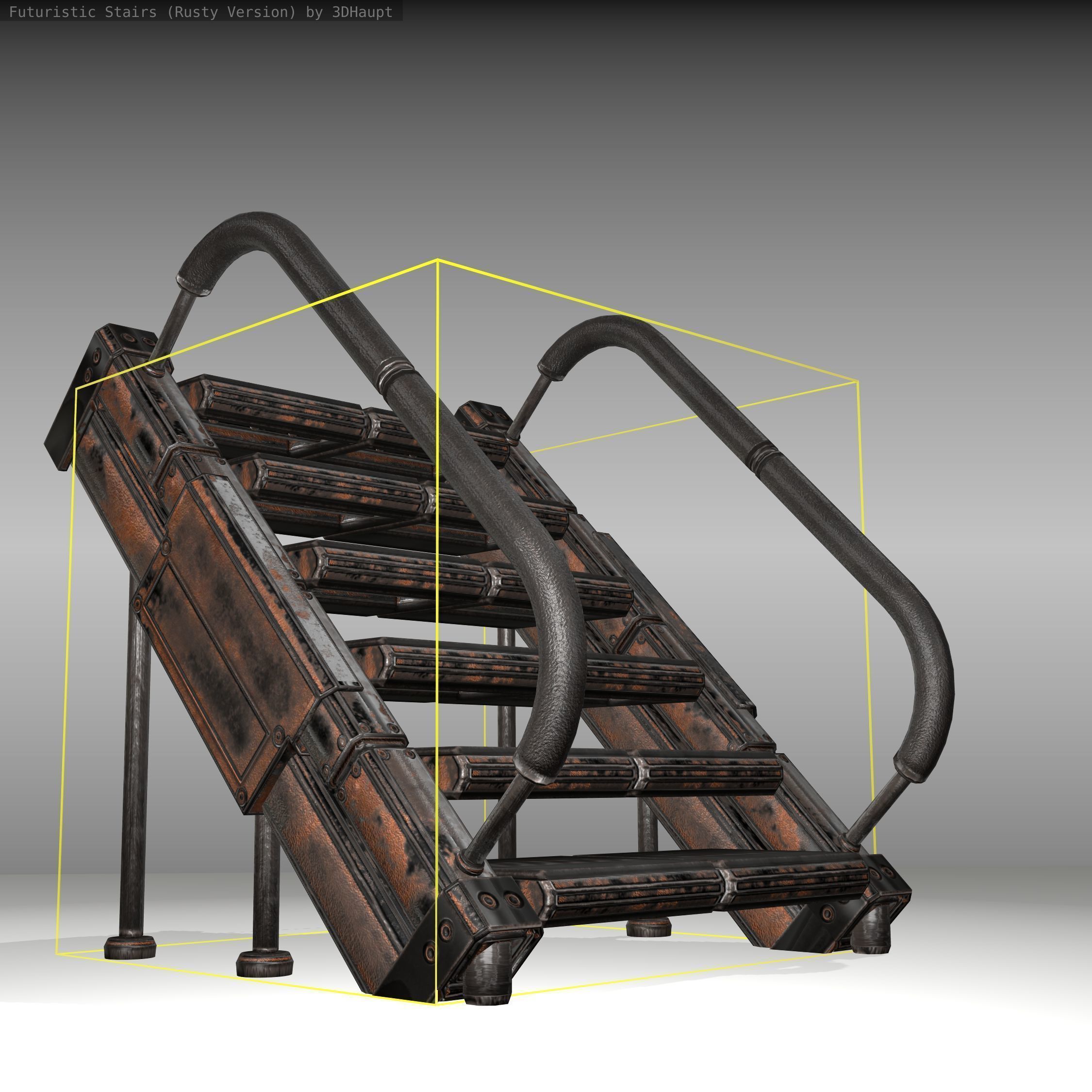 Futuristic Stairs - 8 - Rusty Textures Low-poly 3D model_21