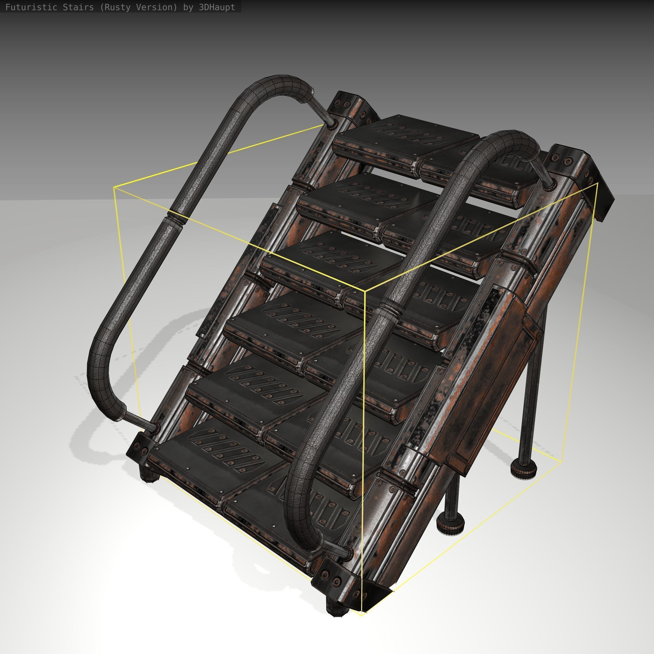 Futuristic Stairs - 8 - Rusty Textures Low-poly 3D model_7