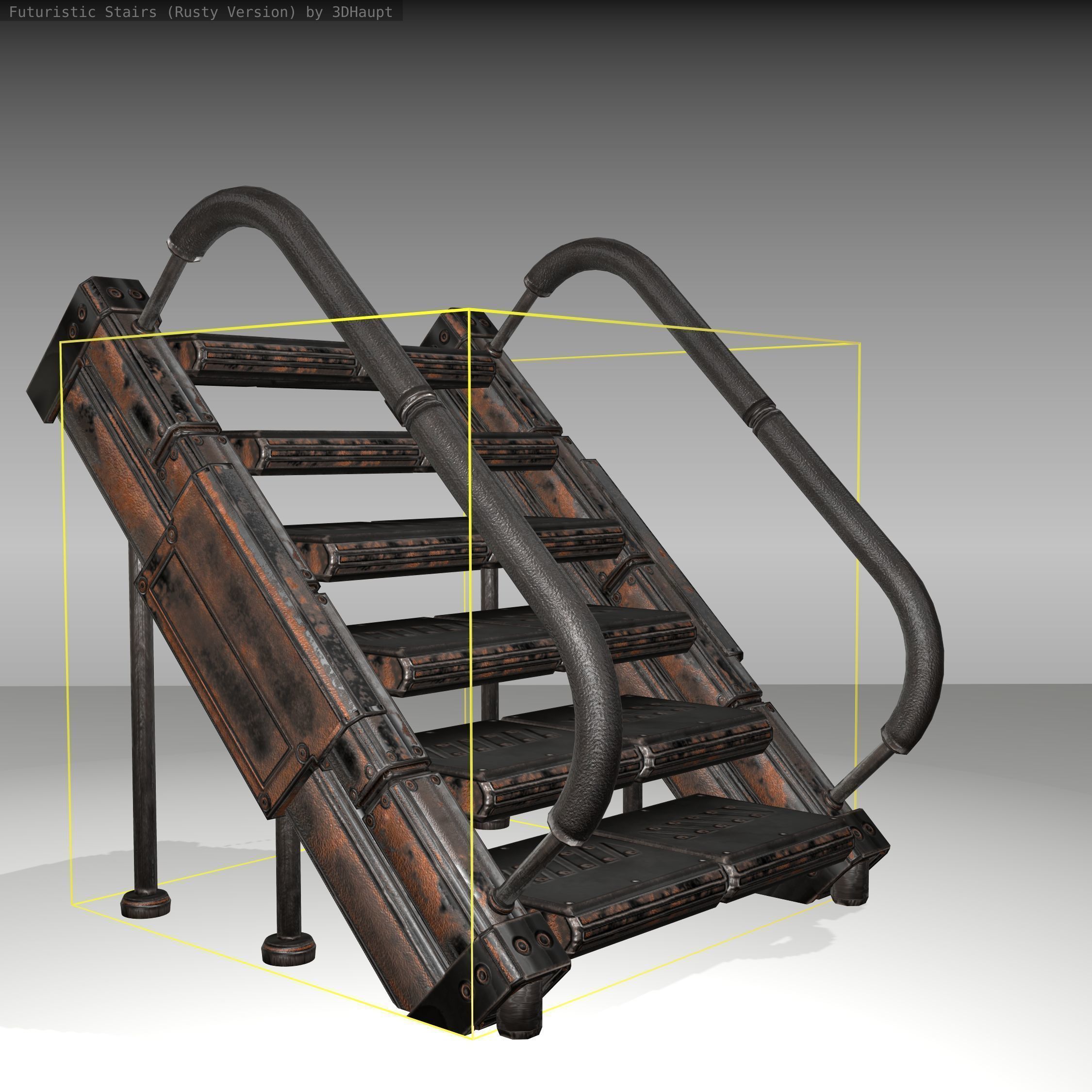 Futuristic Stairs - 8 - Rusty Textures Low-poly 3D model_12