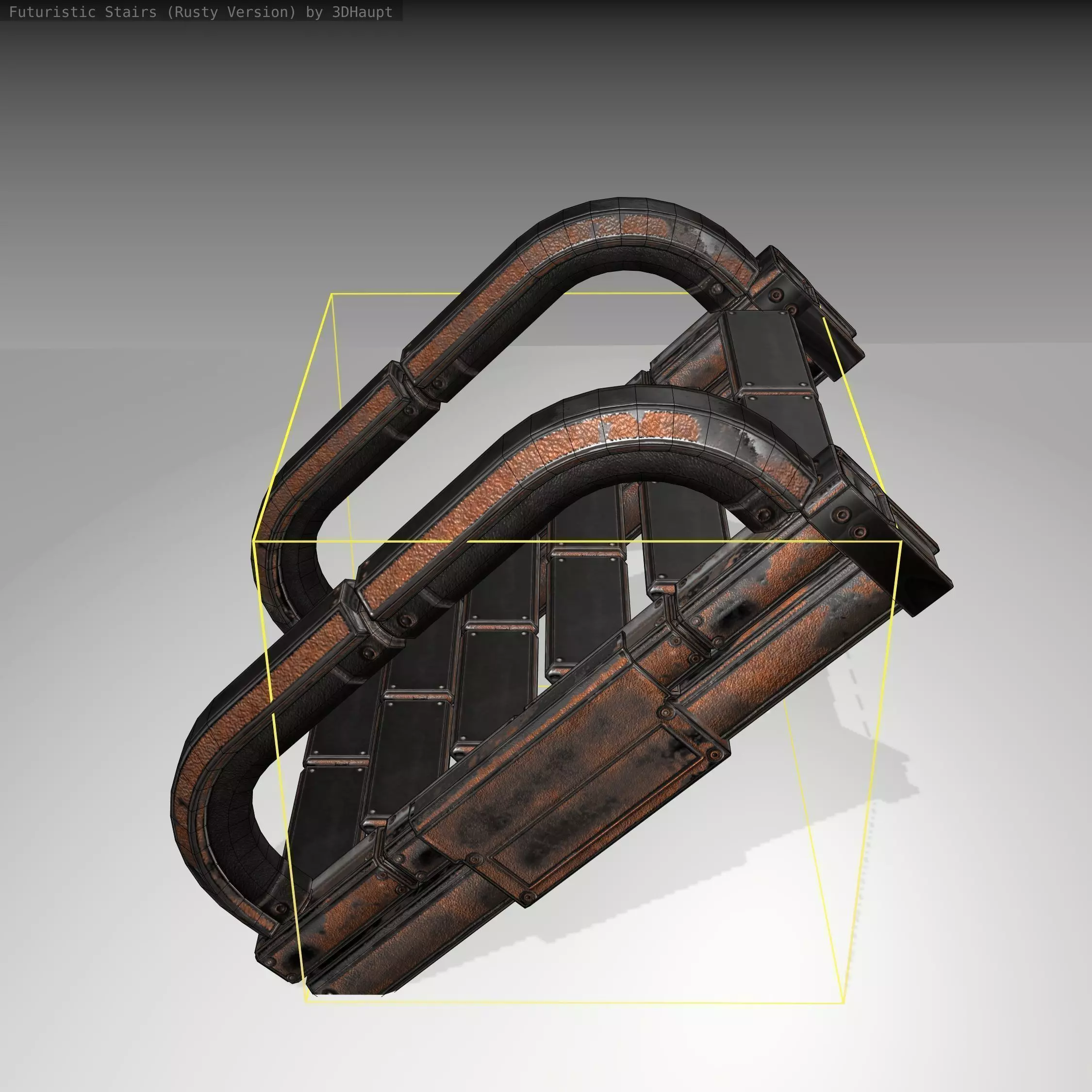 Futuristic Stairs - 10 - Rusty Textures Low-poly 3D model_0