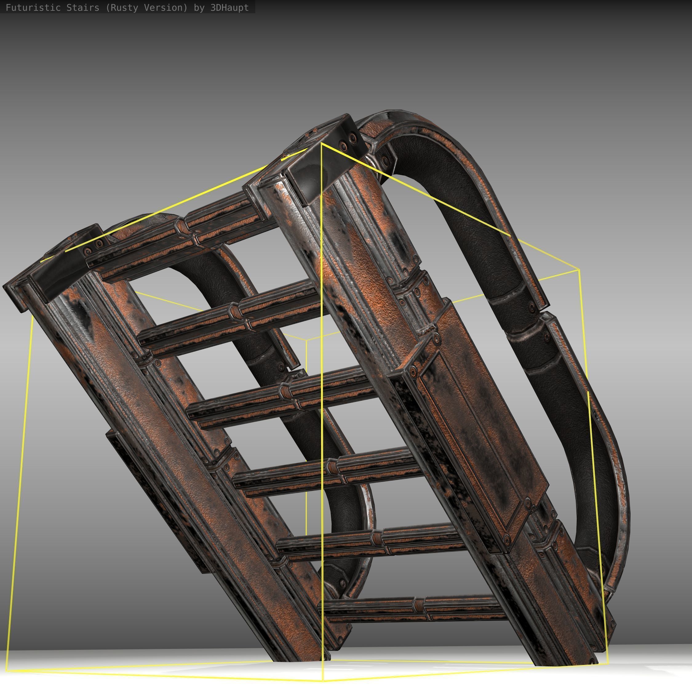 Futuristic Stairs - 10 - Rusty Textures Low-poly 3D model_20