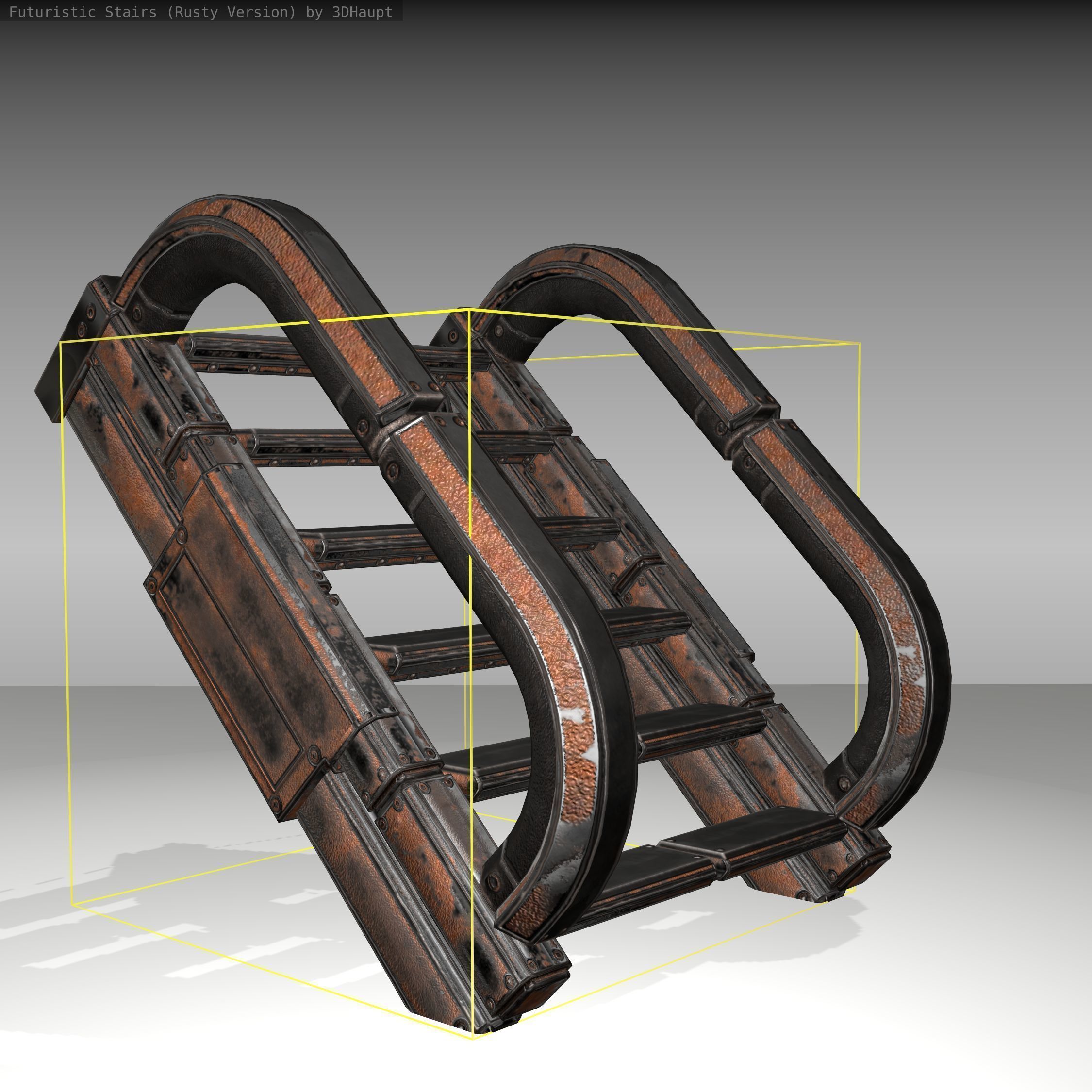 Futuristic Stairs - 10 - Rusty Textures Low-poly 3D model_12