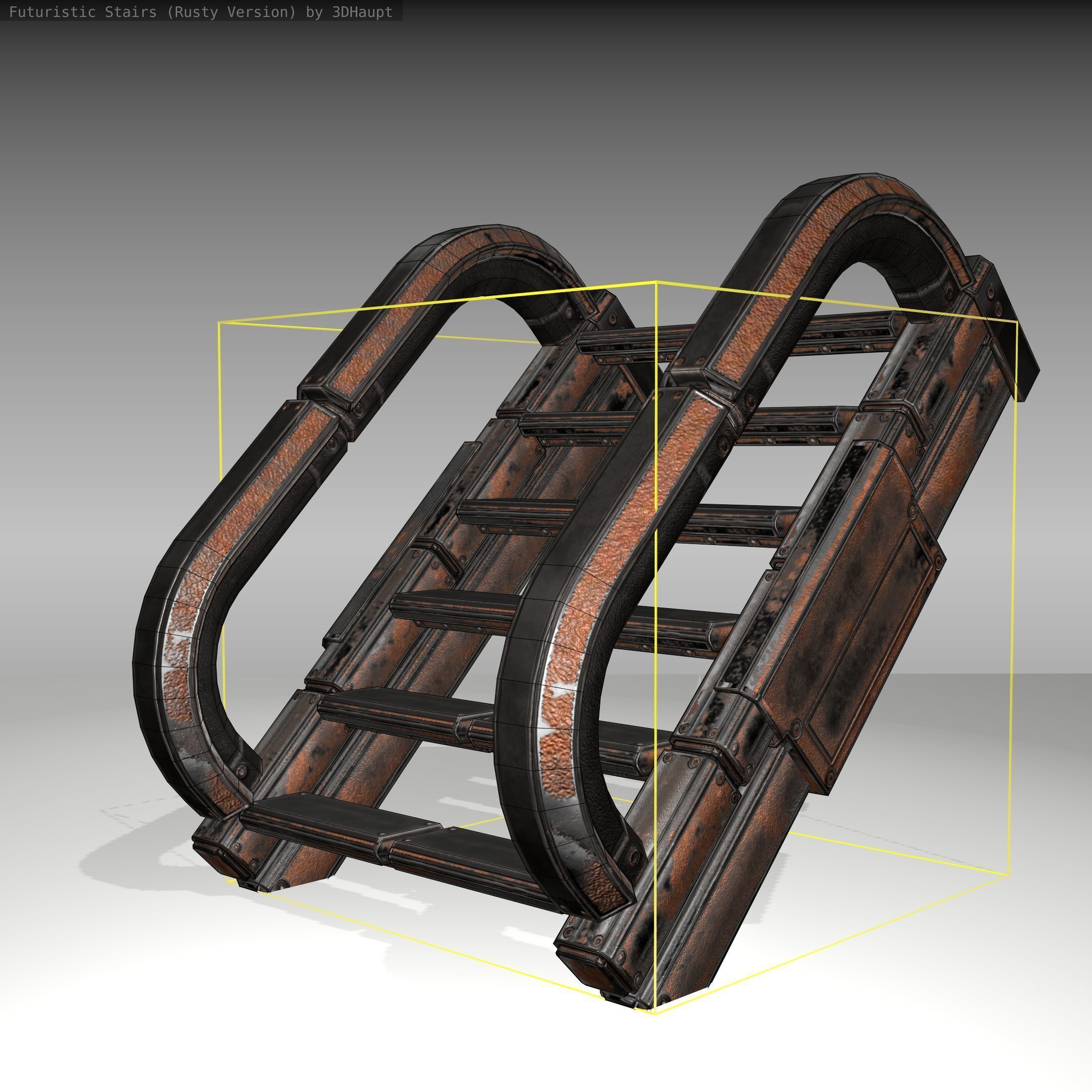 Futuristic Stairs - 10 - Rusty Textures Low-poly 3D model_8