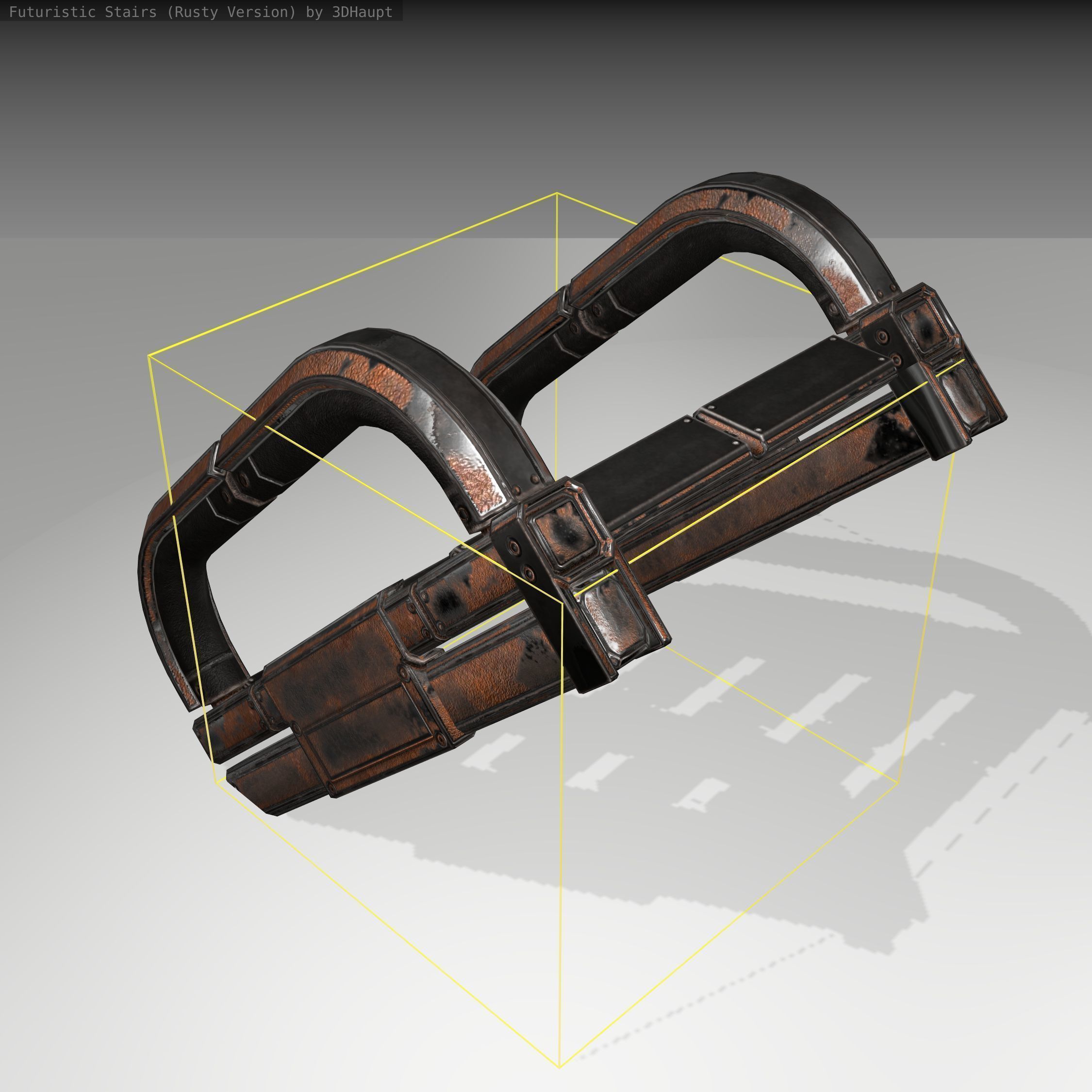 Futuristic Stairs - 10 - Rusty Textures Low-poly 3D model_1