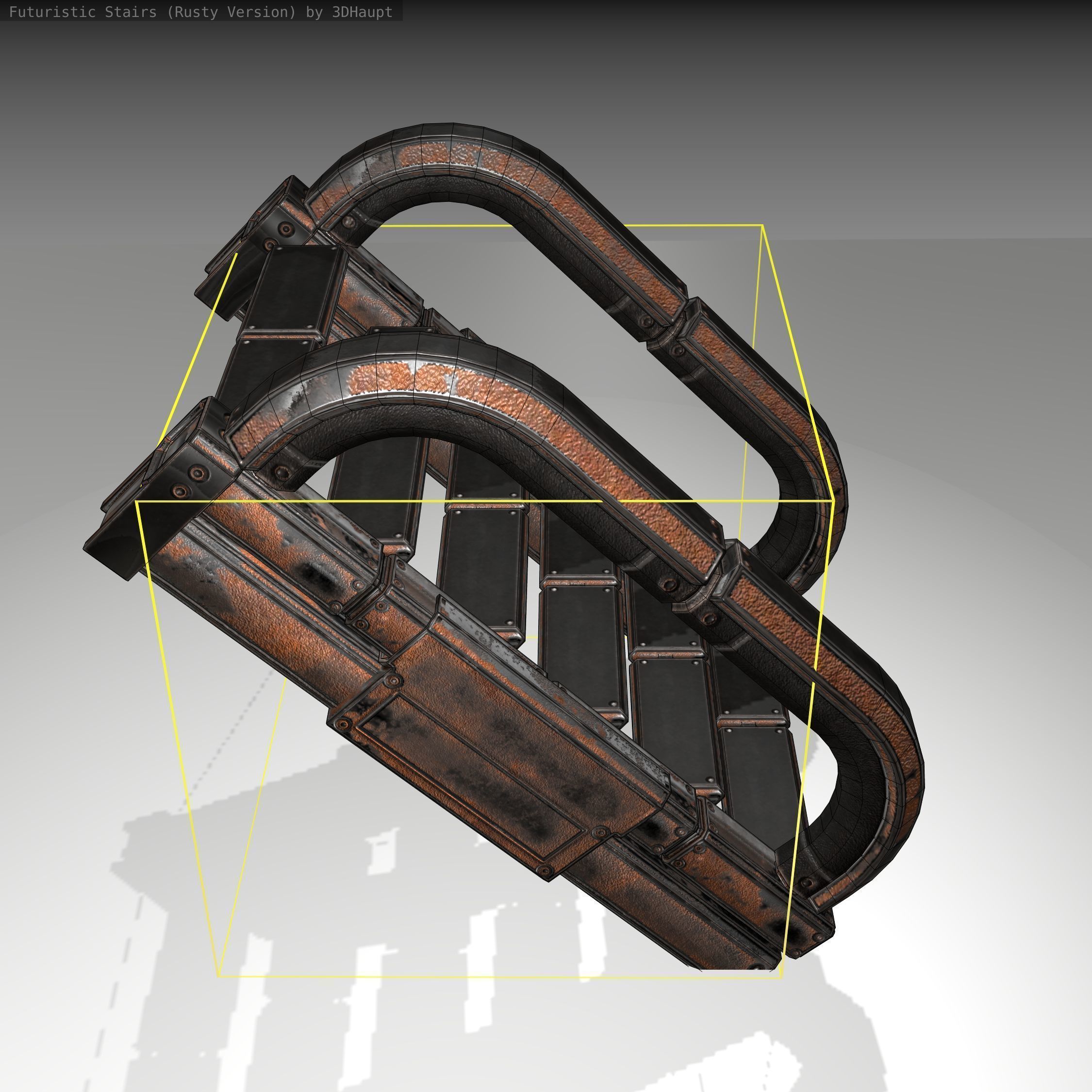 Futuristic Stairs - 10 - Rusty Textures Low-poly 3D model_4